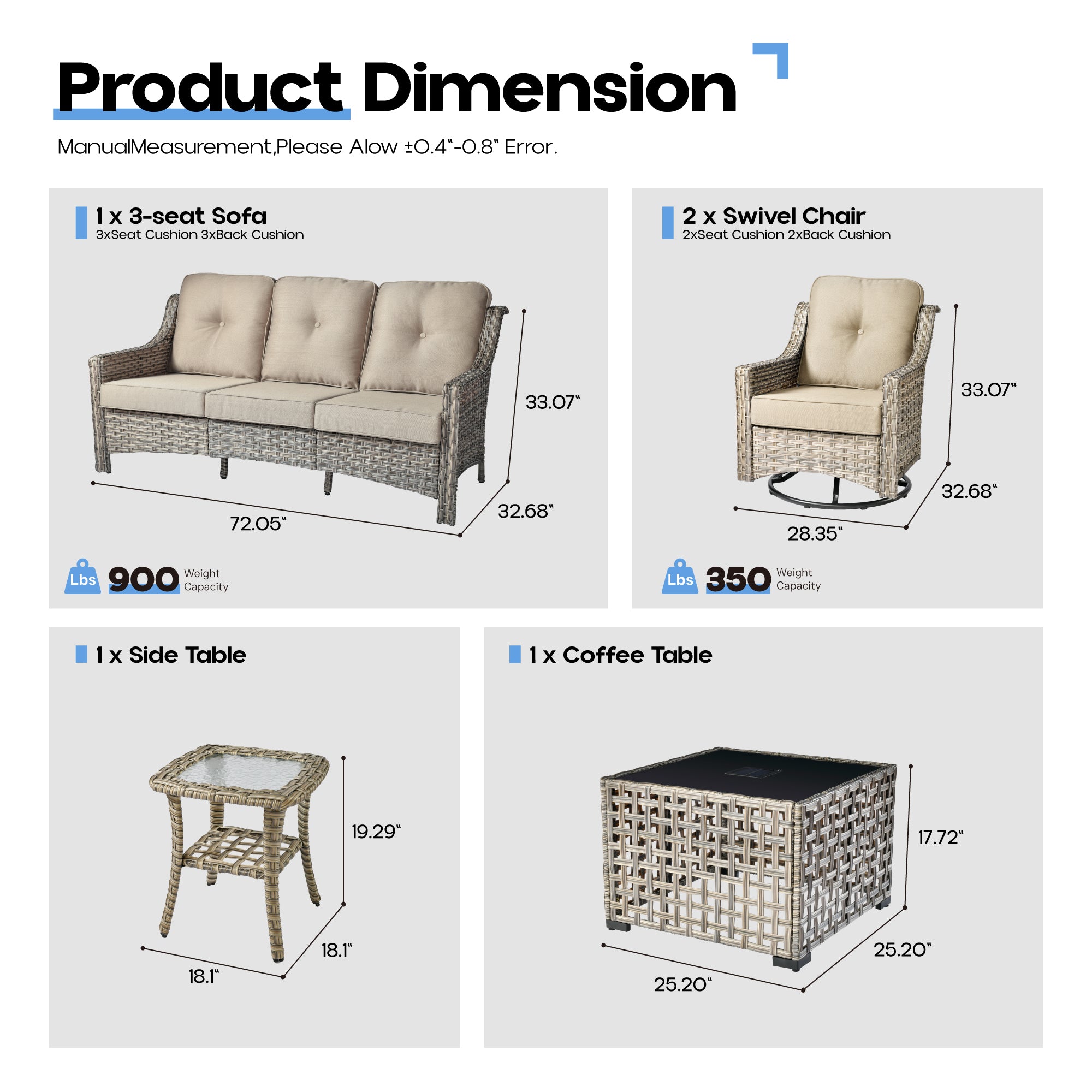 Ovios Conversation Set 5-Piece, PAD Series,Included Swivel Chair