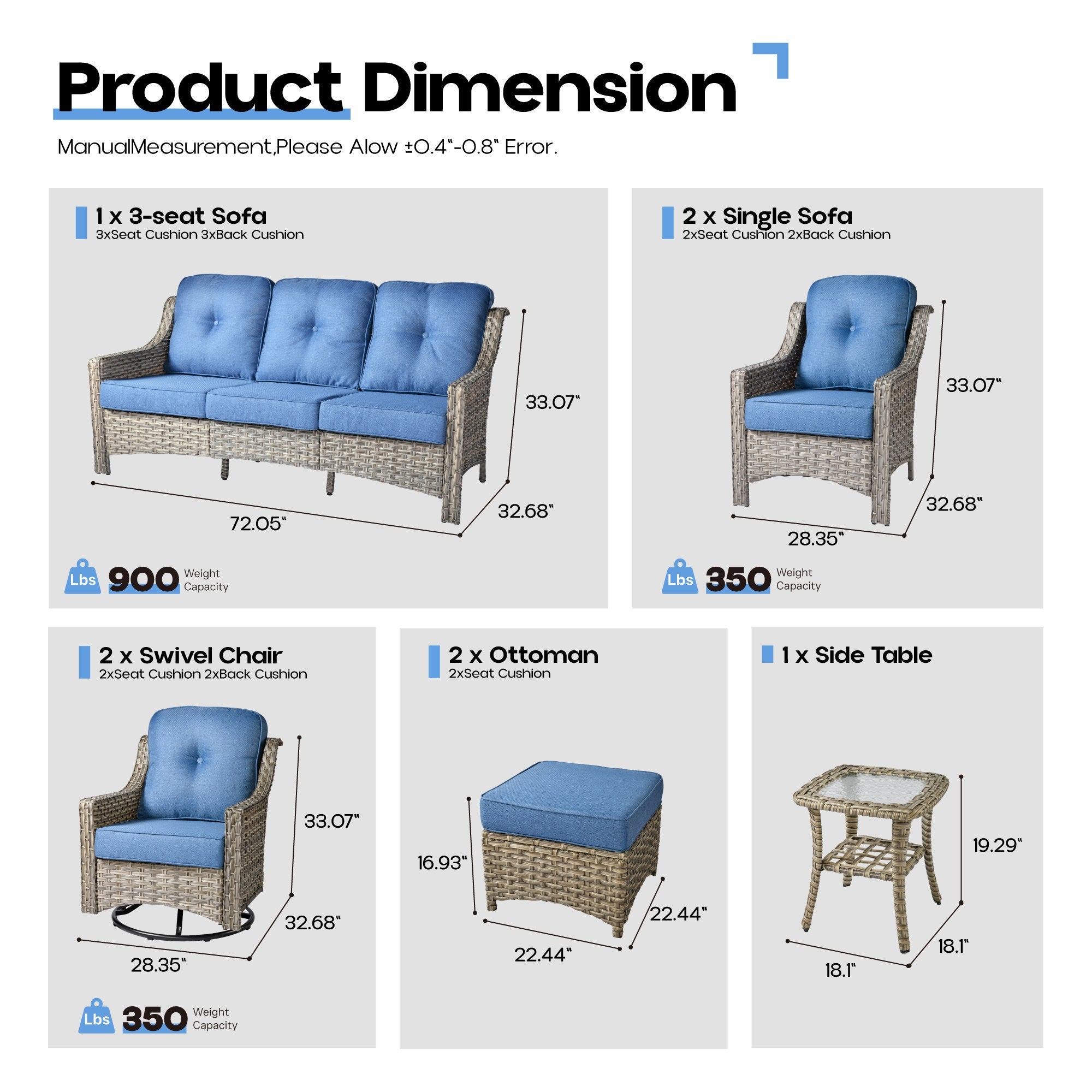 Ovios Conversation Set 5-Piece, PAD Series,Included Swivel Chair