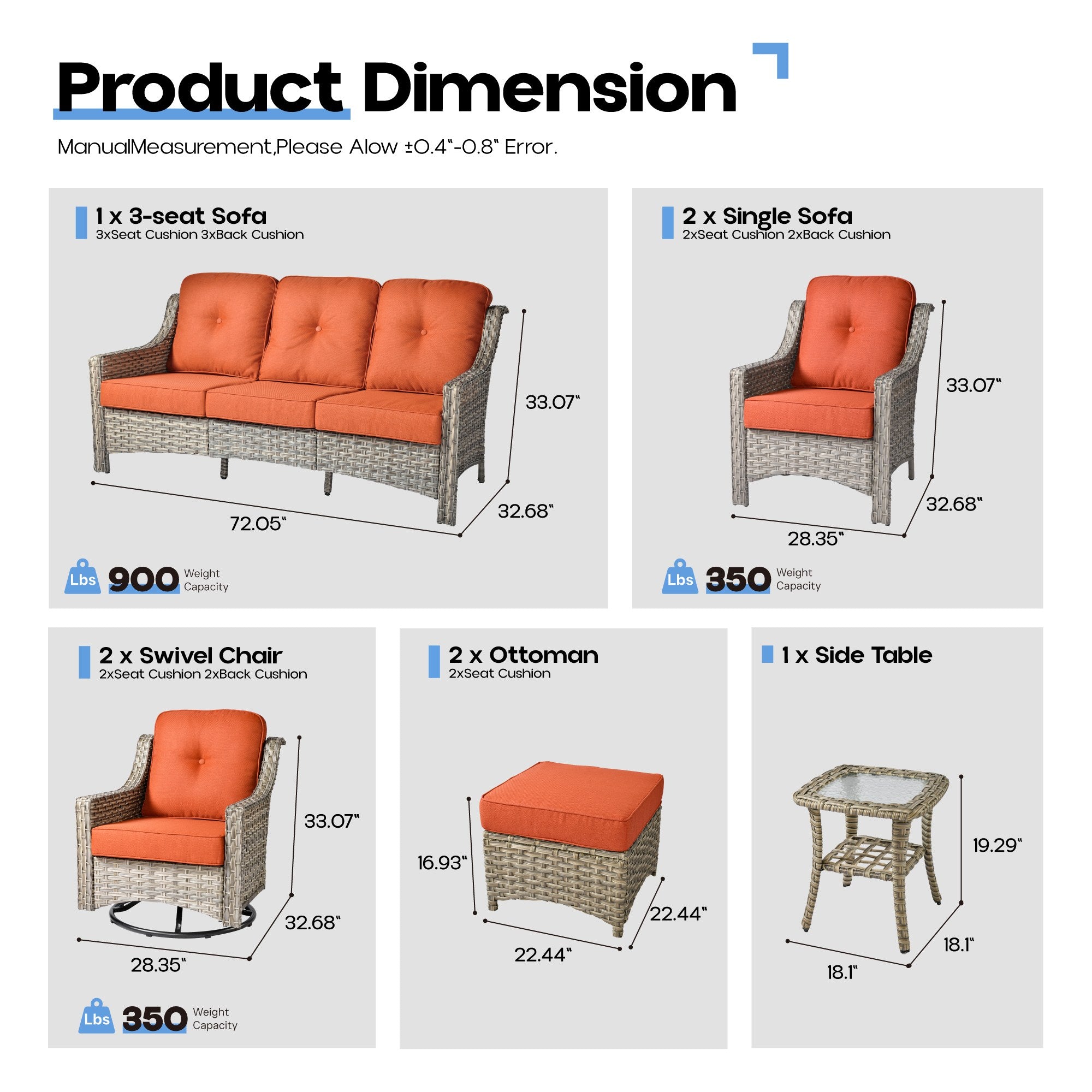 Ovios Conversation Set 5-Piece, PAD Series,Included Swivel Chair