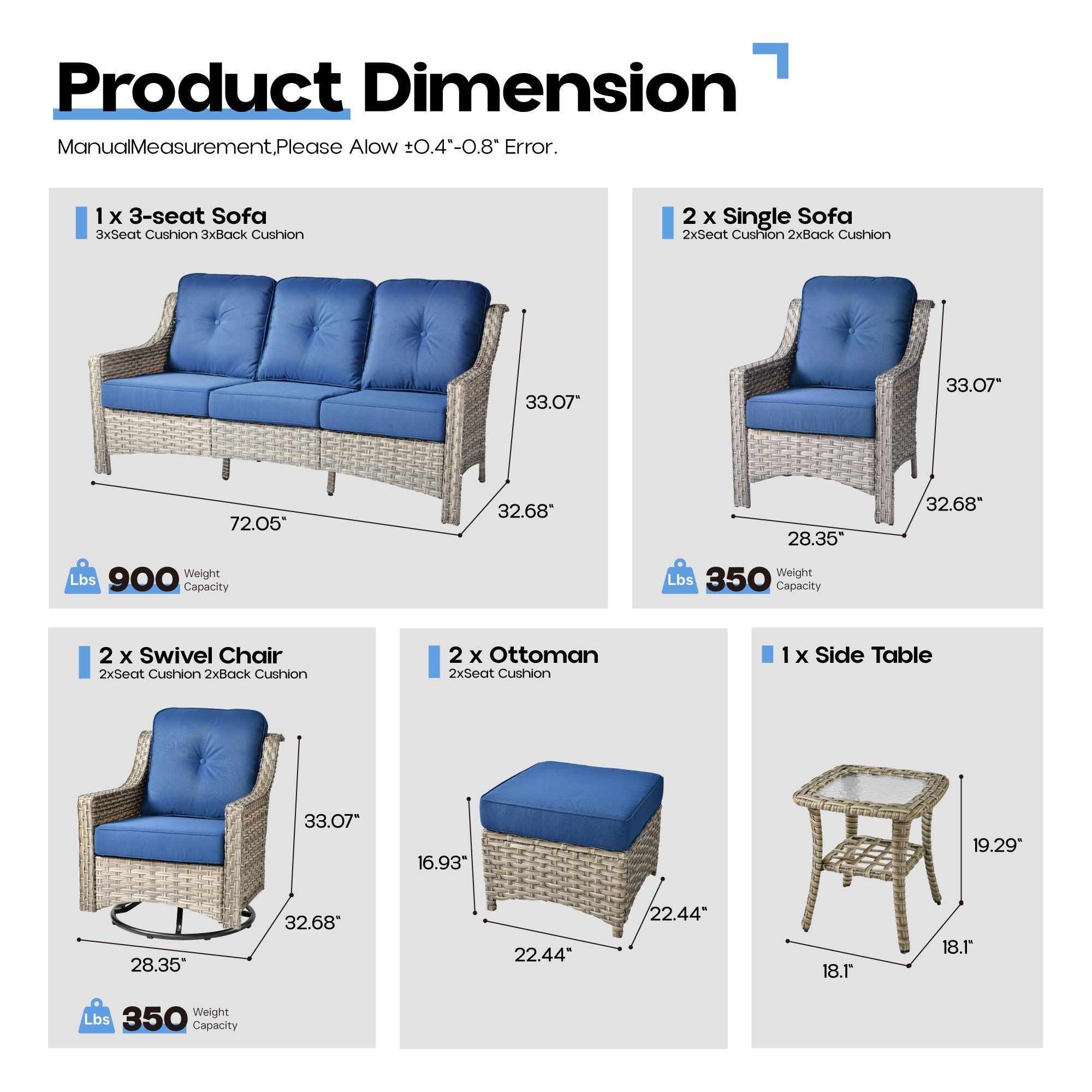 Ovios Conversation Set 5-Piece, PAD Series,Included Swivel Chair