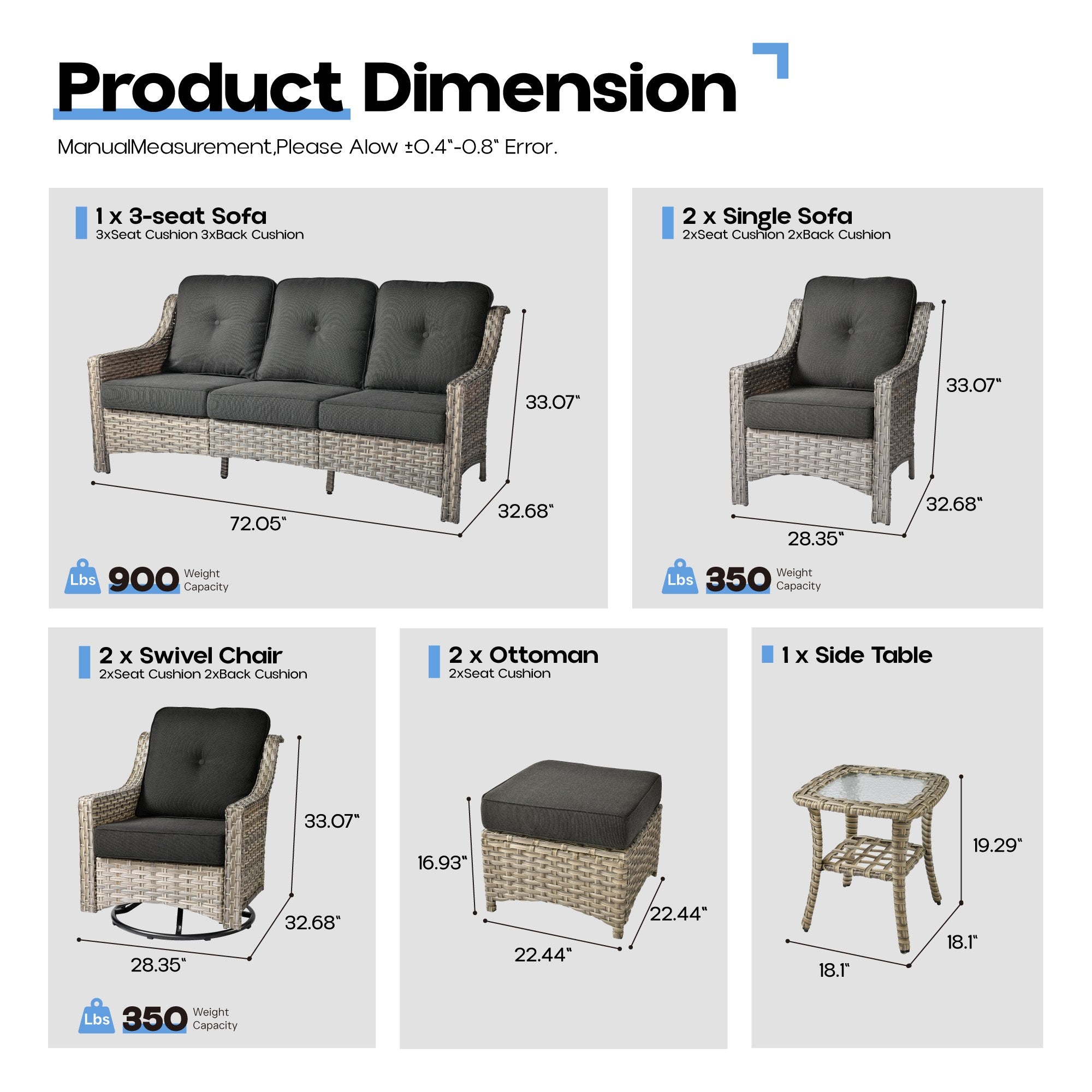 Ovios Conversation Set 5-Piece, PAD Series,Included Swivel Chair
