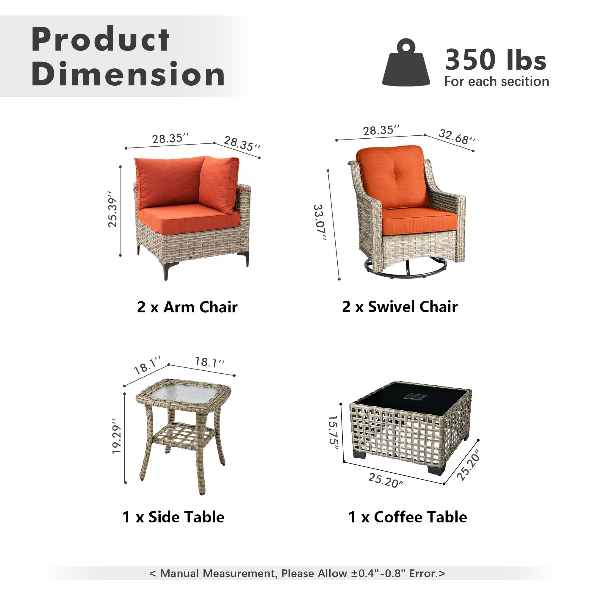 OVIOS Outdoor Wicker Patio Conversation Set for Patio Backyard