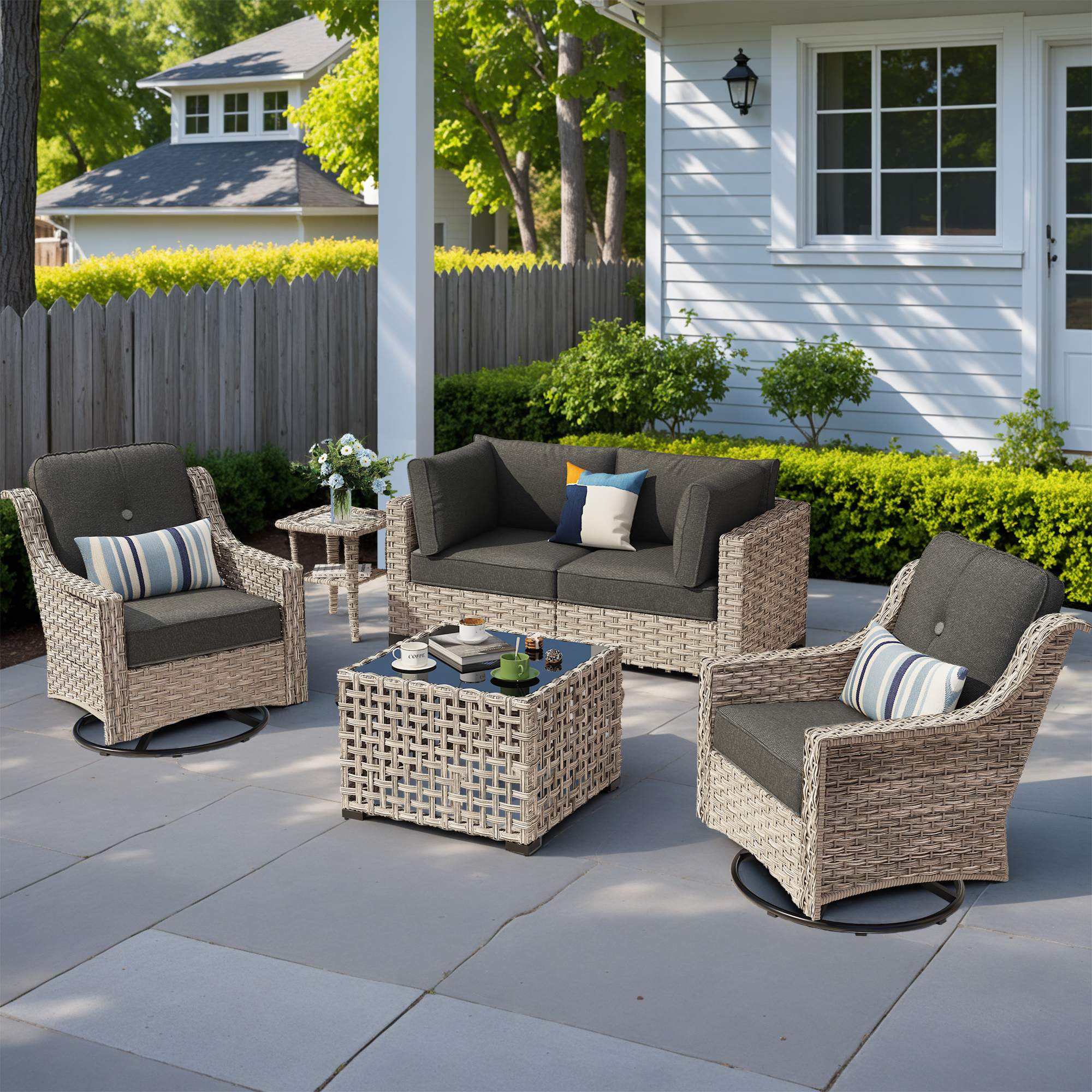 OVIOS Outdoor Wicker Patio Conversation Set for Patio Backyard