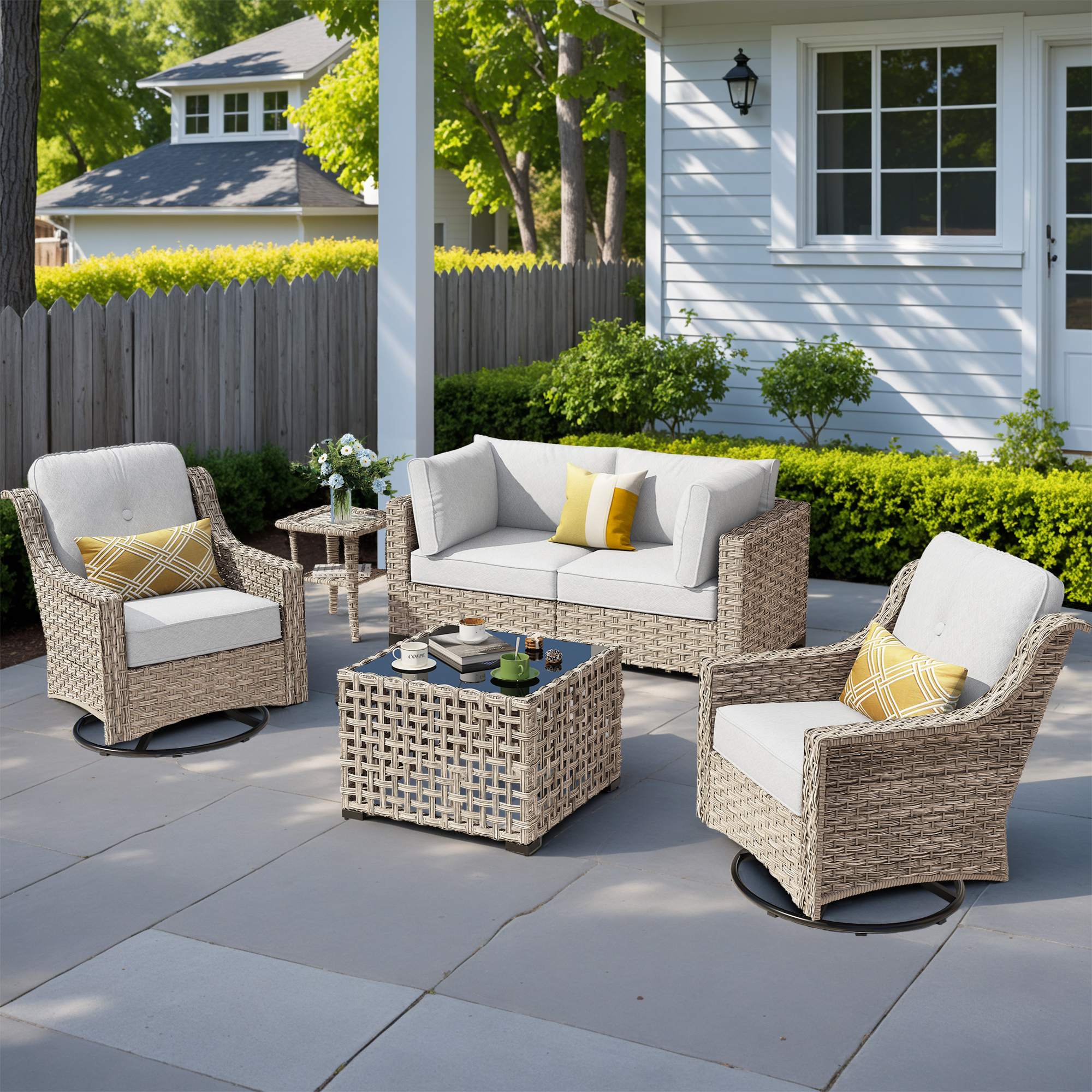 OVIOS Outdoor Wicker Patio Conversation Set for Patio Backyard