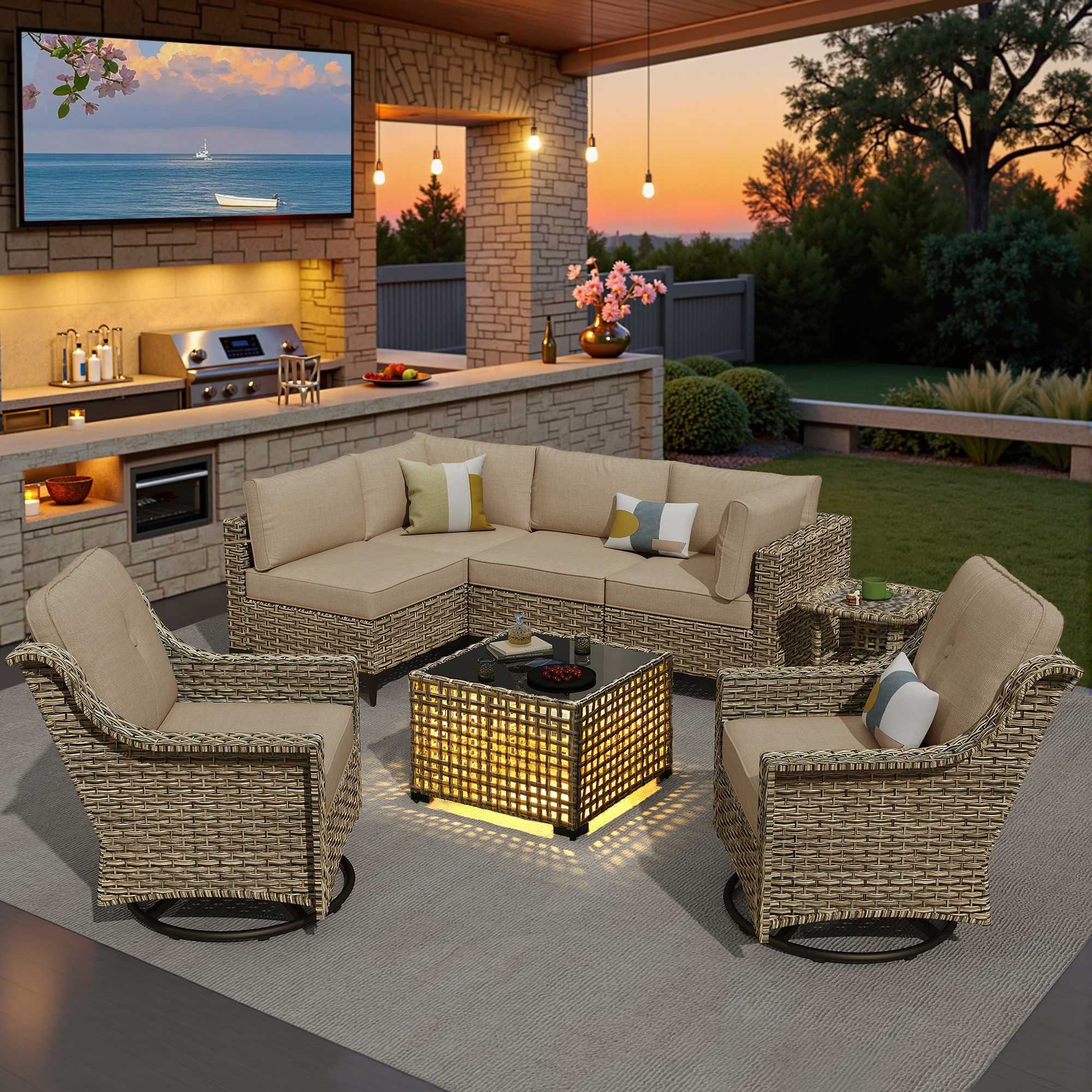 OVIOS Outdoor Wicker Patio Conversation Set for Patio Backyard