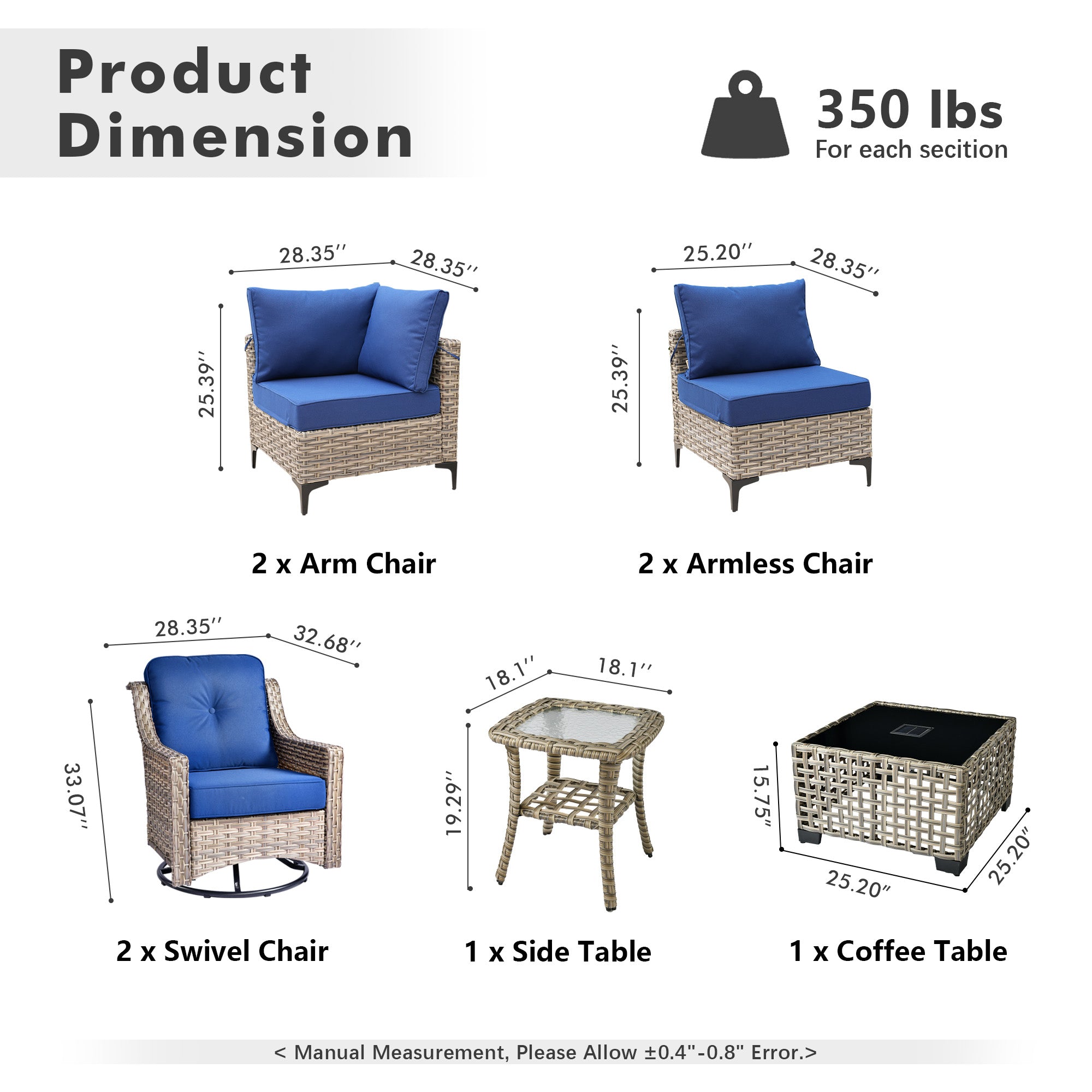 OVIOS Outdoor Wicker Patio Conversation Set for Patio Backyard