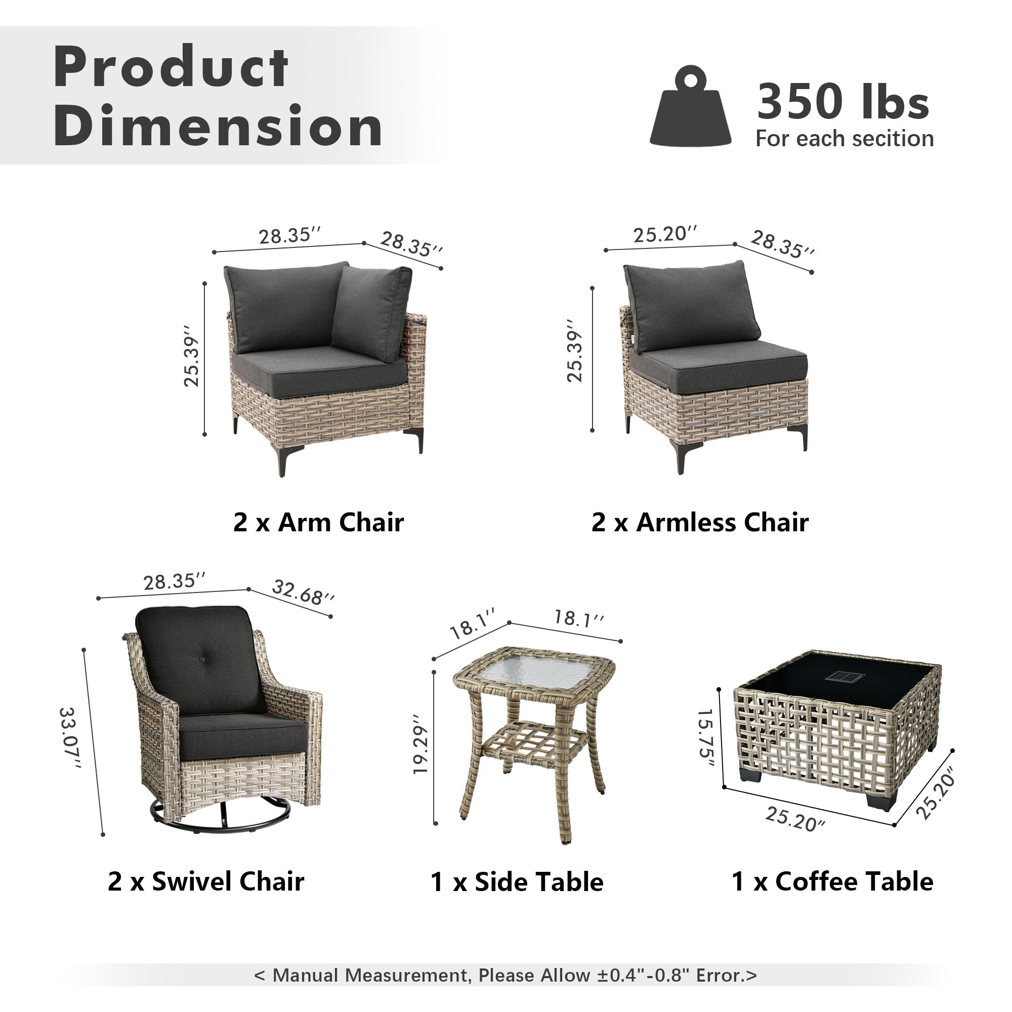 OVIOS Outdoor Wicker Patio Conversation Set for Patio Backyard