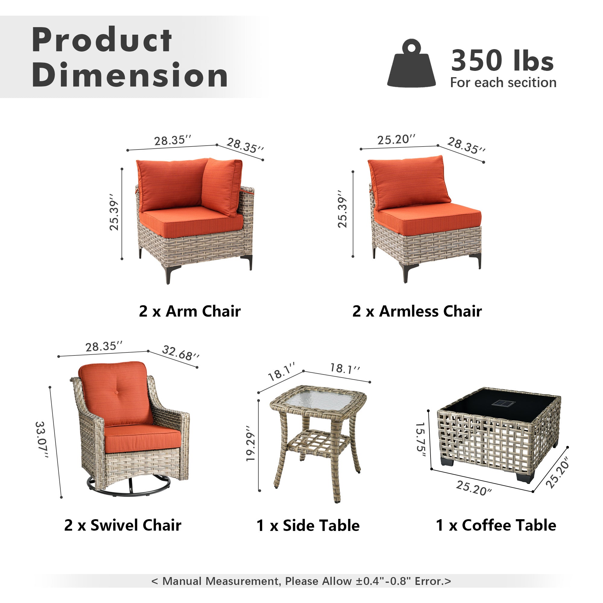 OVIOS Outdoor Wicker Patio Conversation Set for Patio Backyard