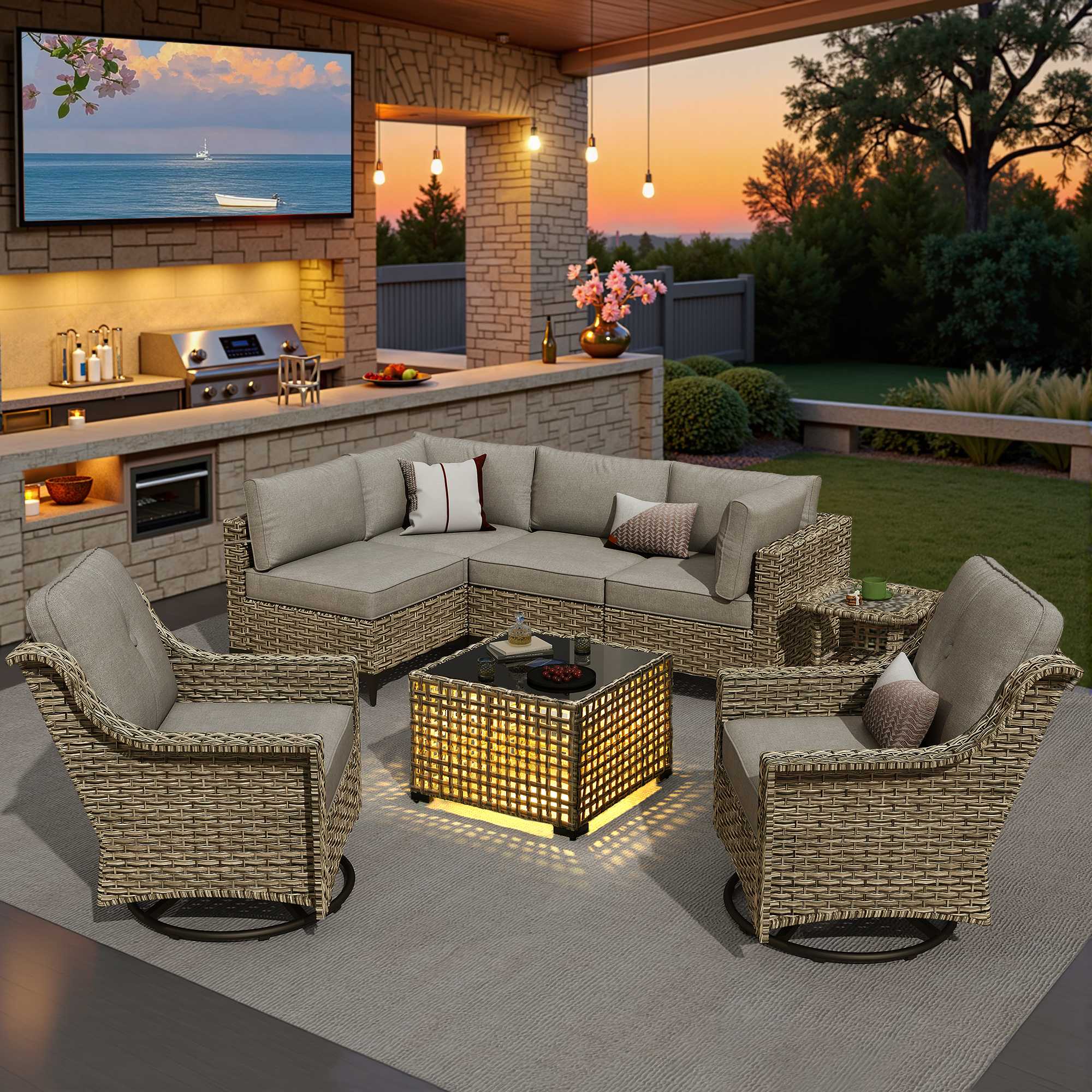 OVIOS Outdoor Wicker Patio Conversation Set for Patio Backyard
