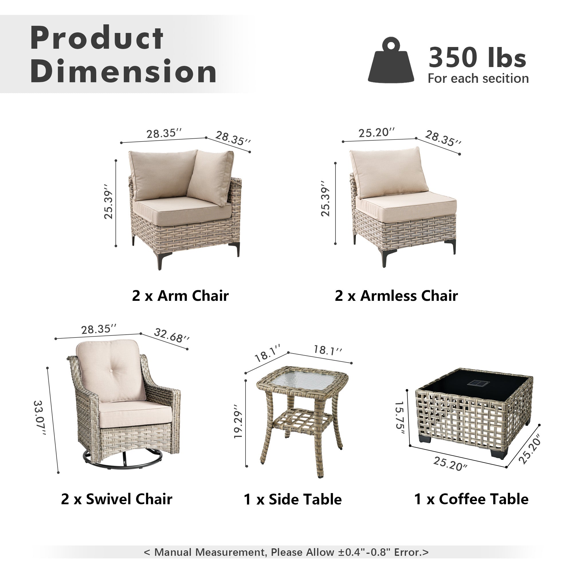 OVIOS Outdoor Wicker Patio Conversation Set for Patio Backyard