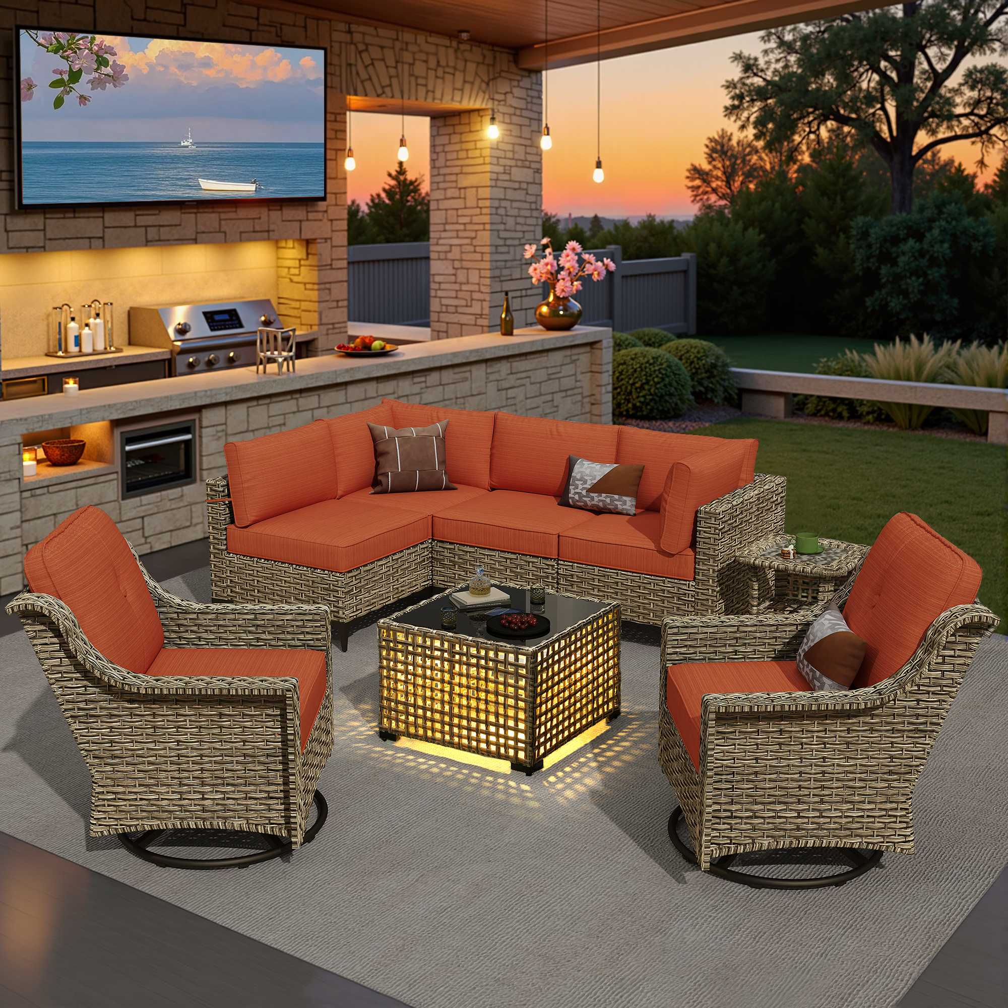 OVIOS Outdoor Wicker Patio Conversation Set for Patio Backyard