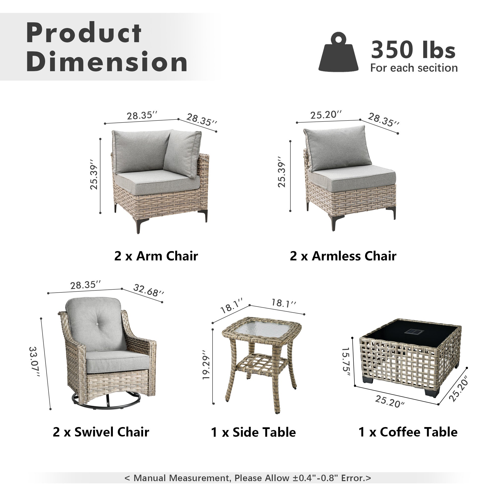 OVIOS Outdoor Wicker Patio Conversation Set for Patio Backyard