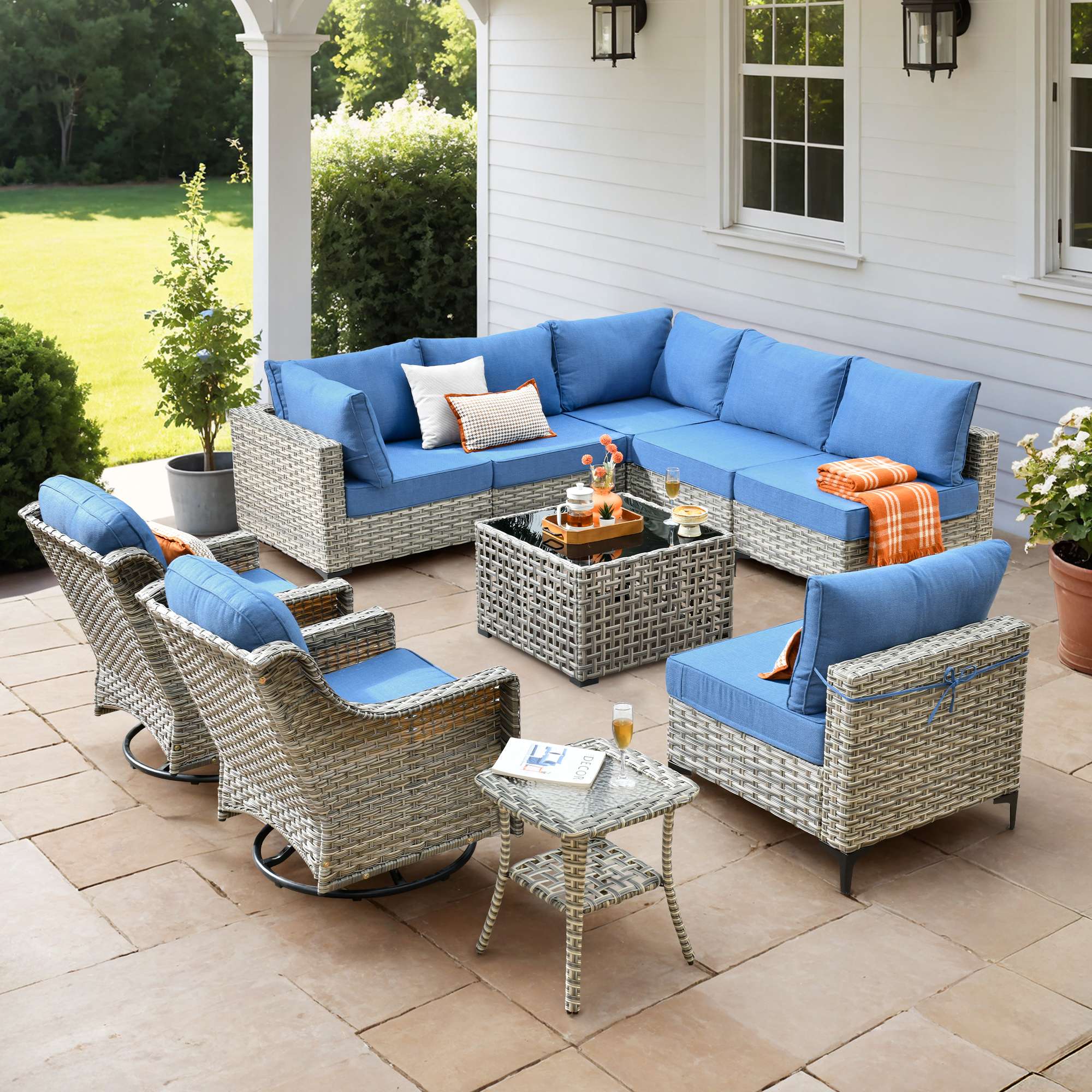 OVIOS Outdoor Wicker Patio Conversation Set for Patio Backyard