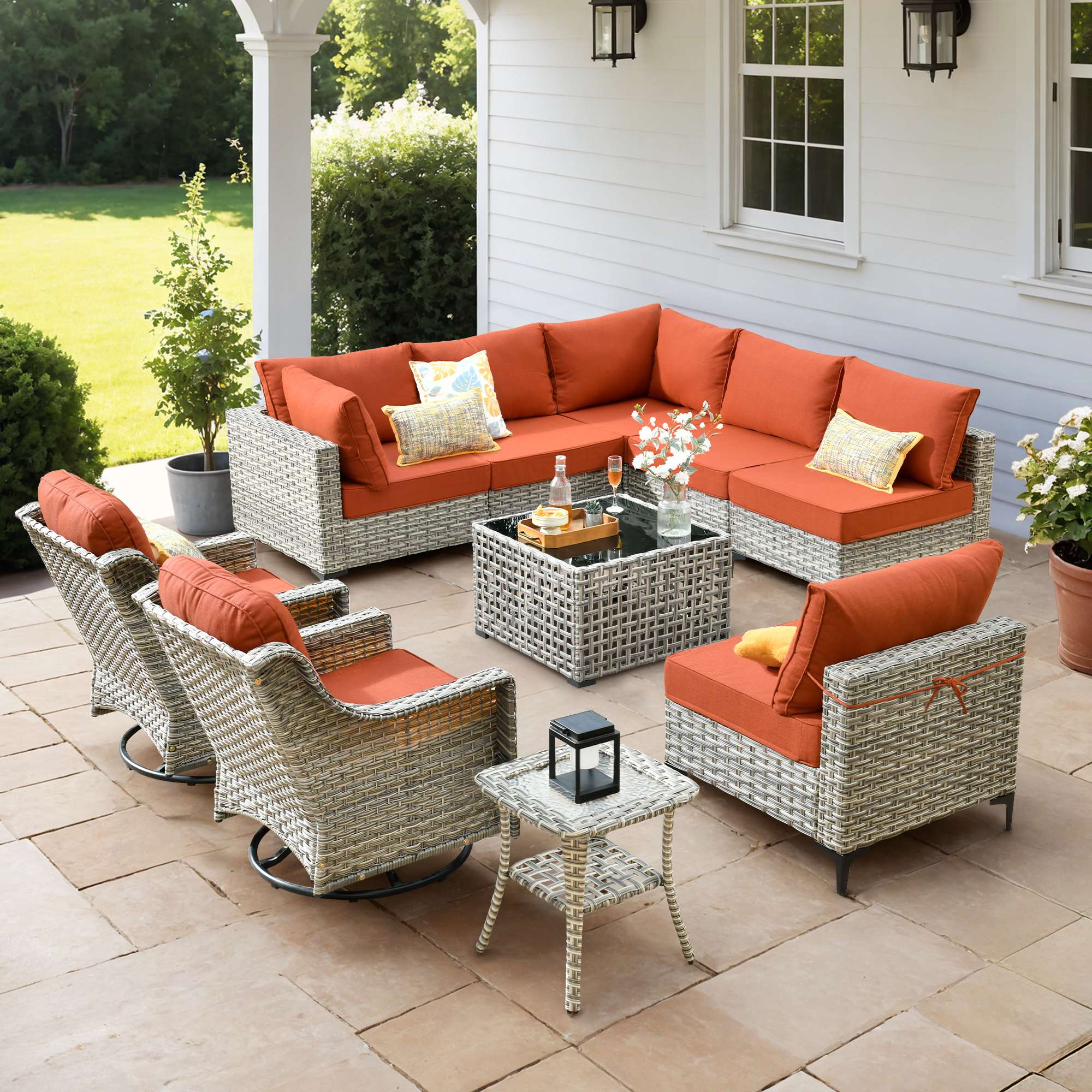 OVIOS Outdoor Wicker Patio Conversation Set for Patio Backyard