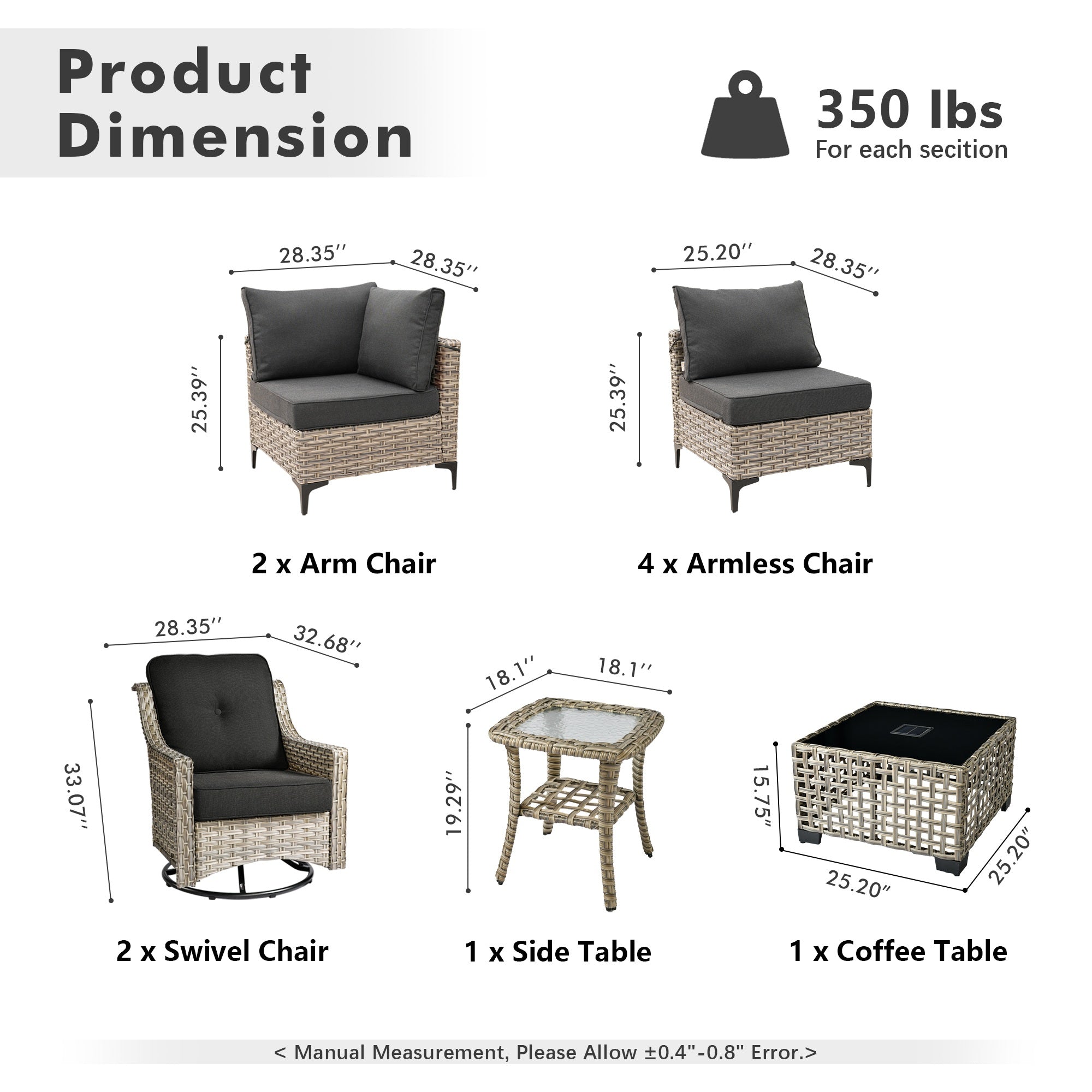 OVIOS Outdoor Wicker Patio Conversation Set for Patio Backyard