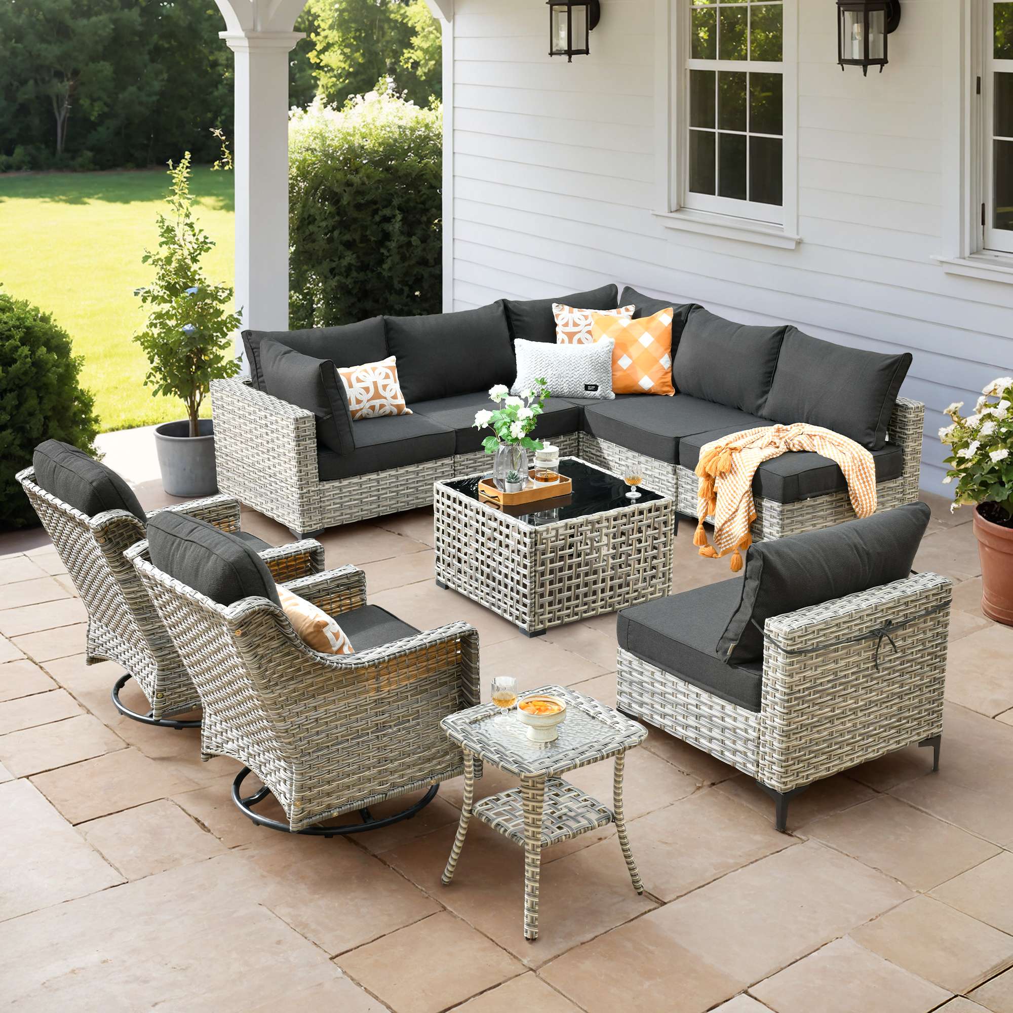 OVIOS Outdoor Wicker Patio Conversation Set for Patio Backyard