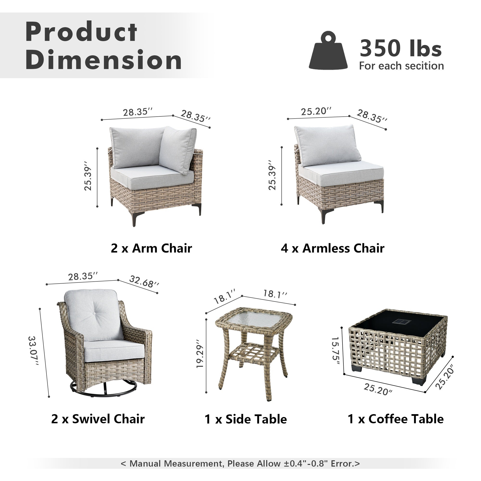 OVIOS Outdoor Wicker Patio Conversation Set for Patio Backyard