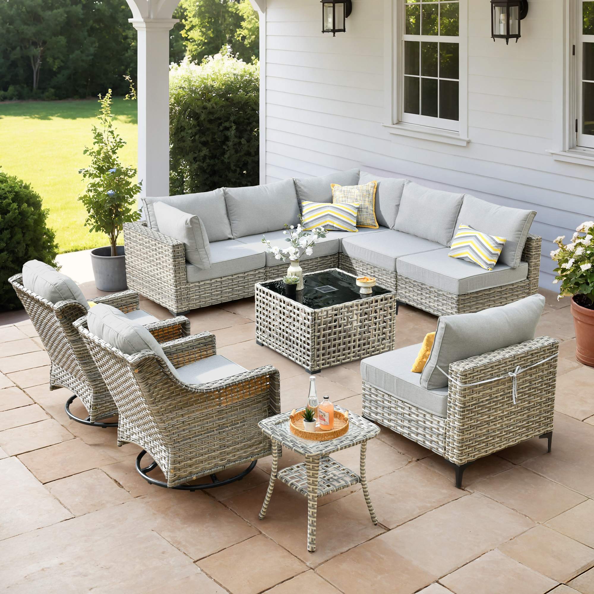 OVIOS Outdoor Wicker Patio Conversation Set for Patio Backyard