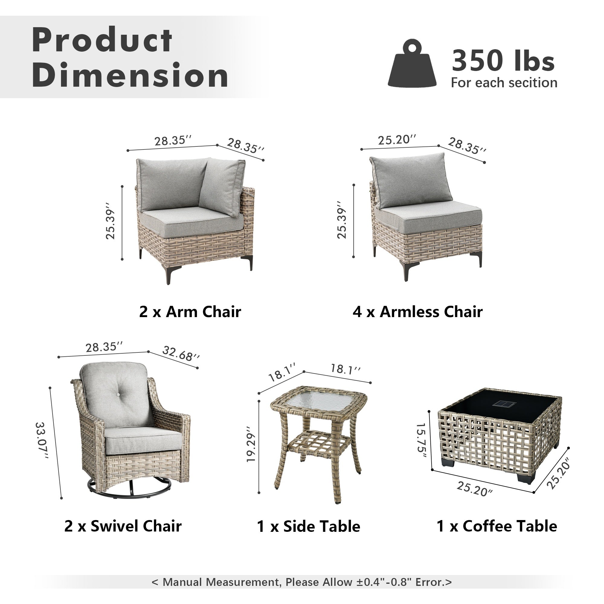 OVIOS Outdoor Wicker Patio Conversation Set for Patio Backyard