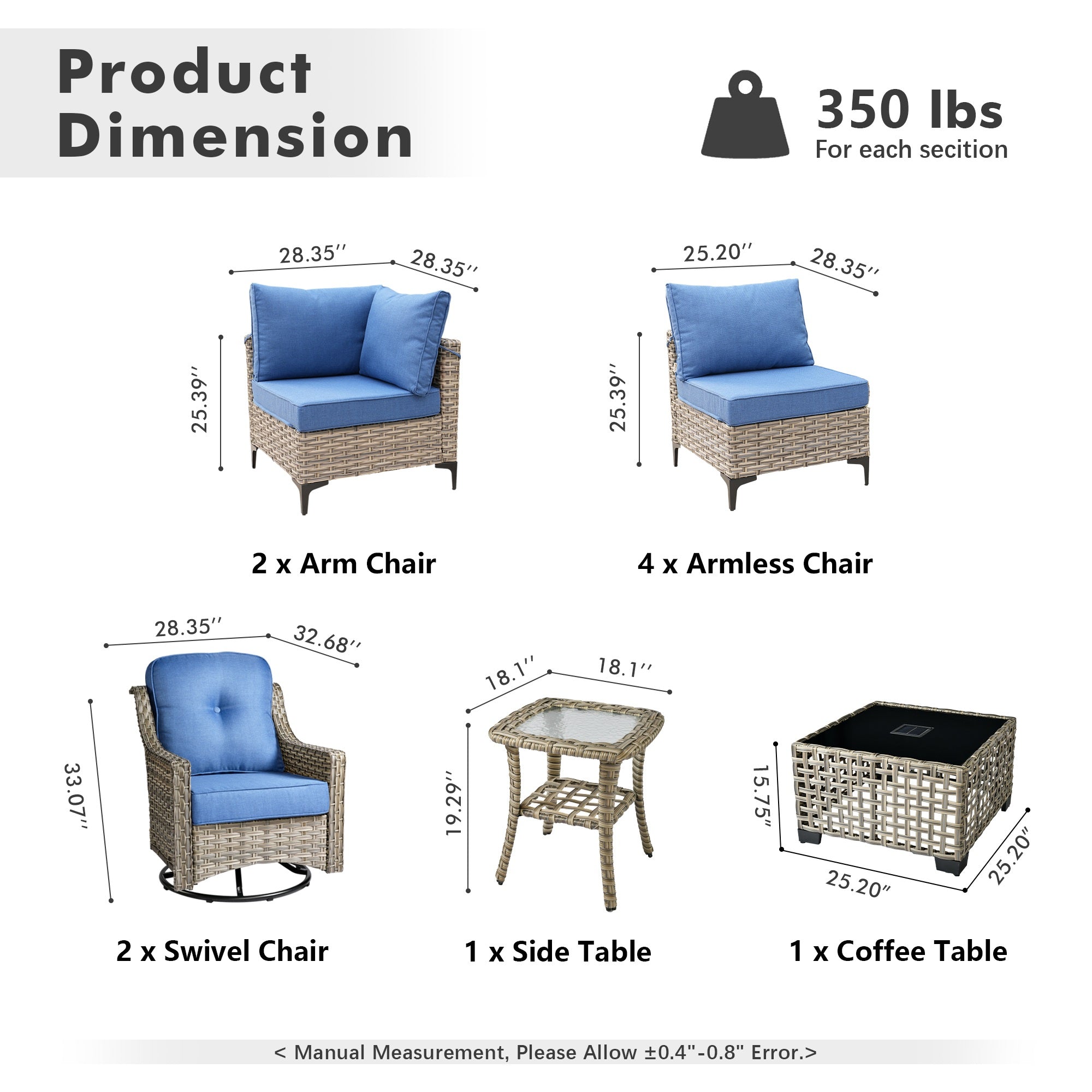 OVIOS Outdoor Wicker Patio Conversation Set for Patio Backyard