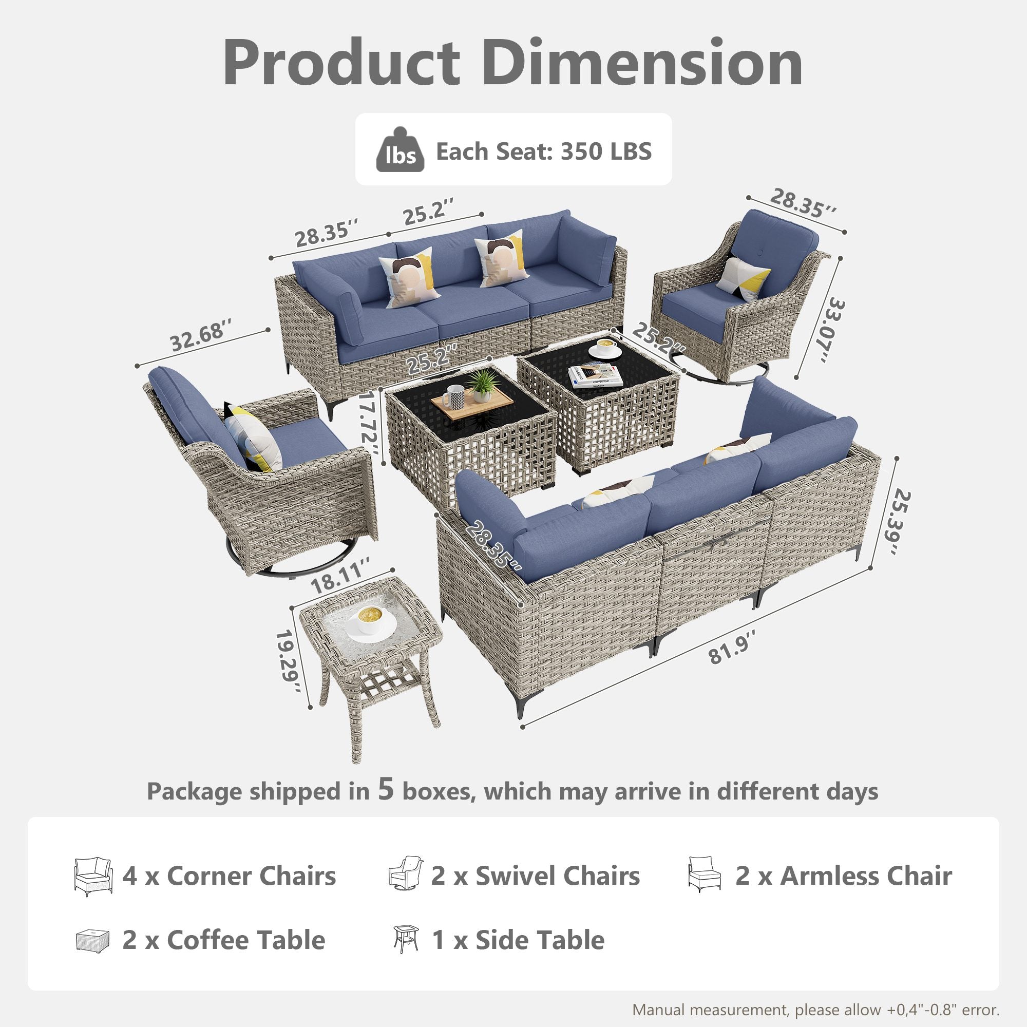 OVIOS Outdoor Wicker Patio Conversation Set for Patio Backyard