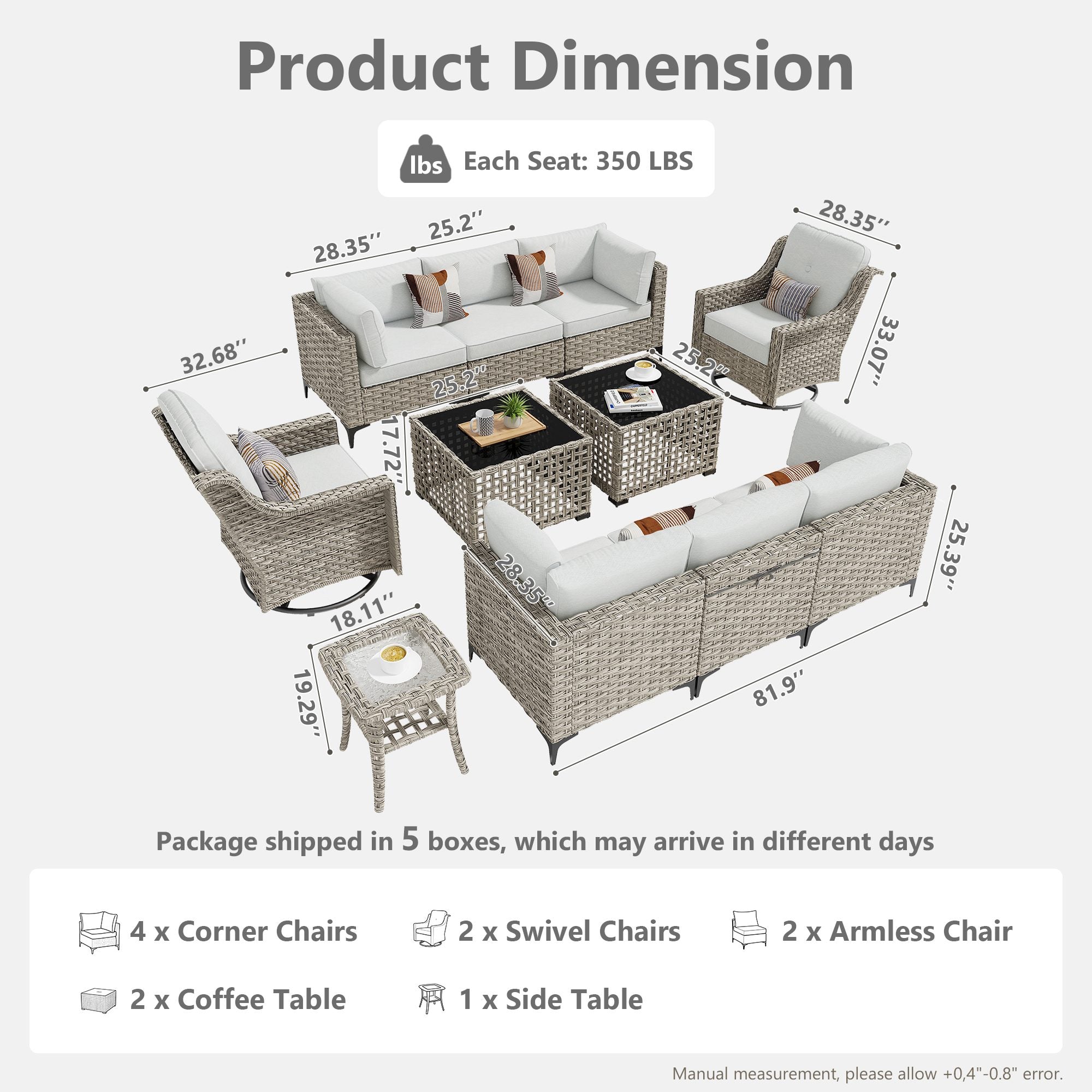 OVIOS Outdoor Wicker Patio Conversation Set for Patio Backyard