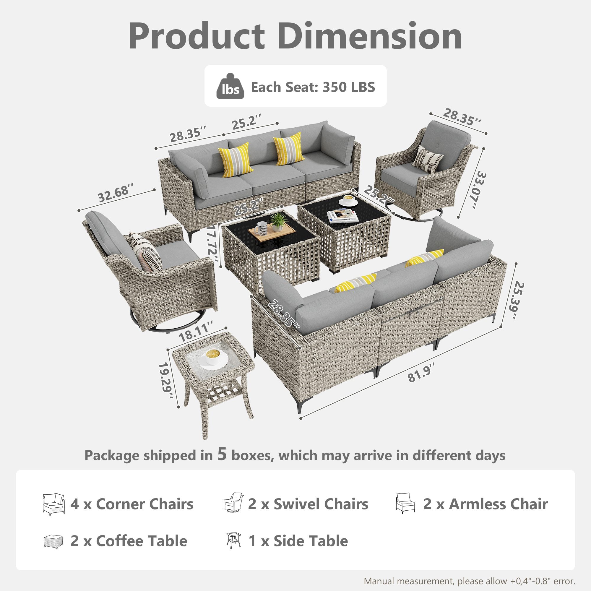 OVIOS Outdoor Wicker Patio Conversation Set for Patio Backyard