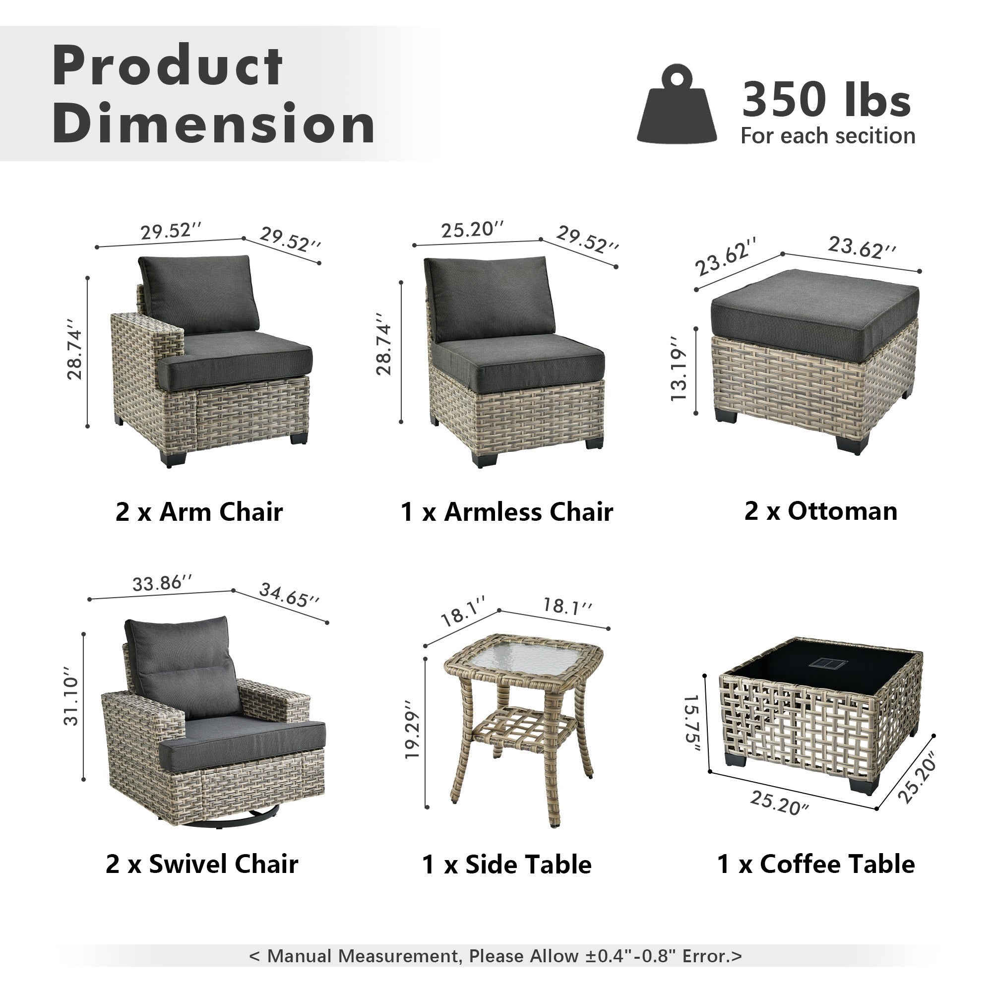 TBS Series - Sectional Patio Furniture Set 8-Piece