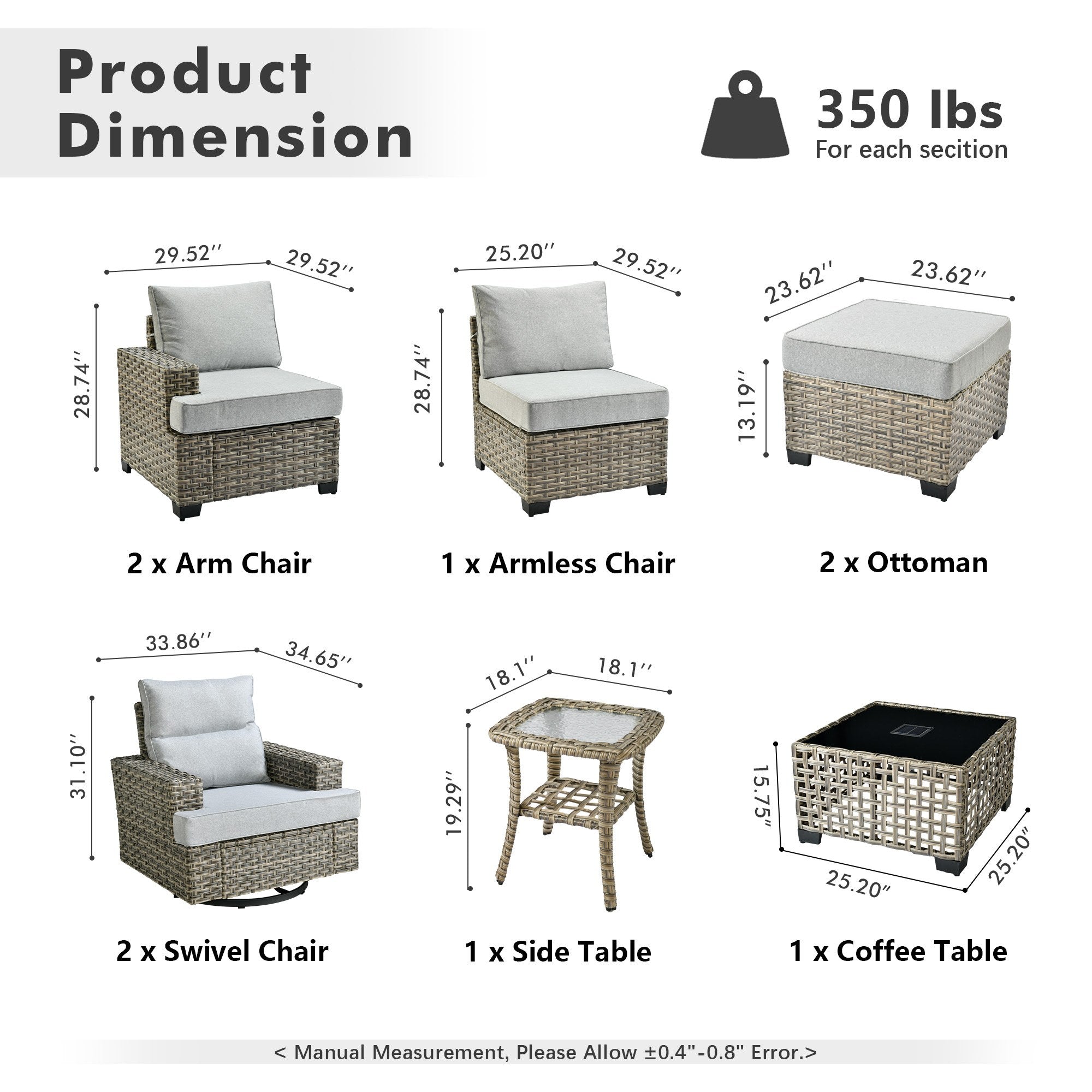 TBS Series - Sectional Patio Furniture Set 8-Piece