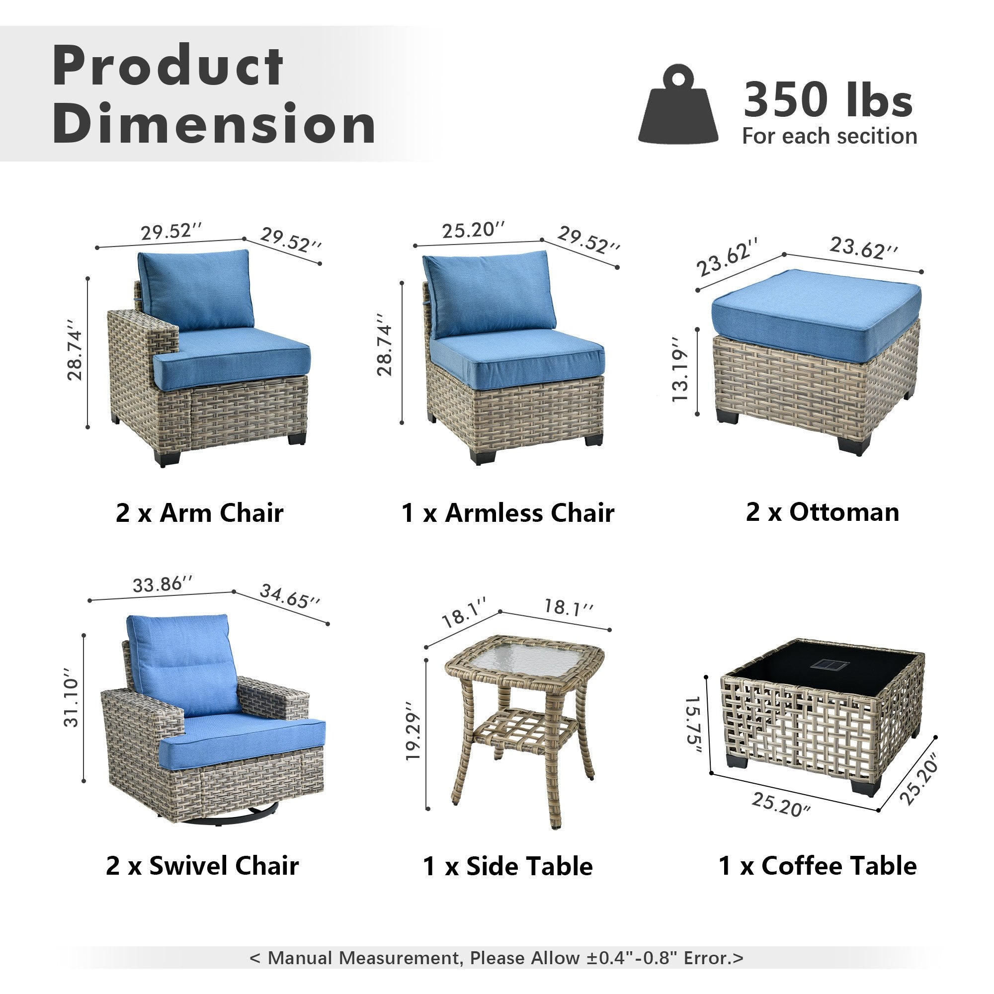 TBS Series - Sectional Patio Furniture Set 8-Piece