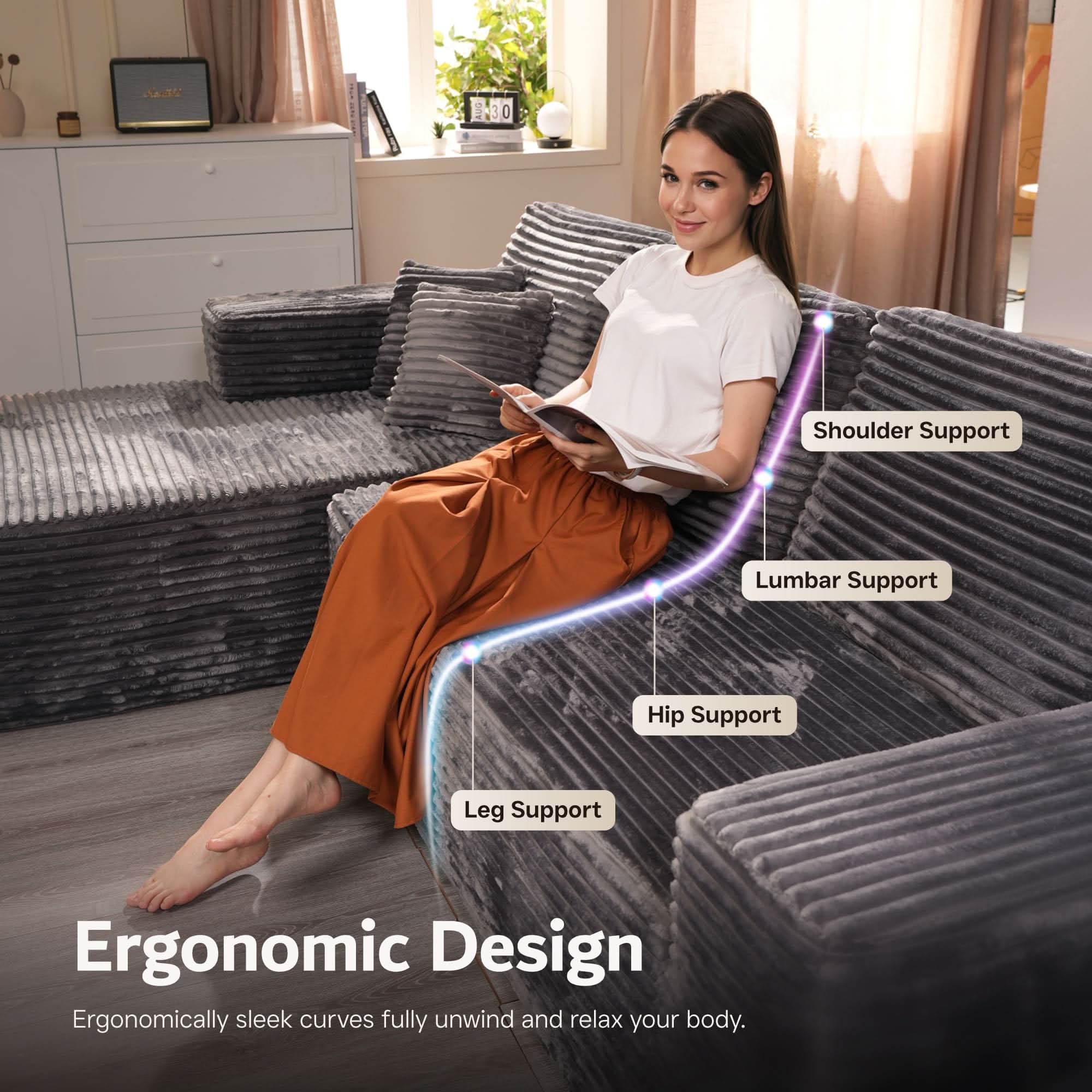 OVIOS Modular Sectional Cloud Couch, Plush Corduroy Sofa with Memory Foam, No Assembly