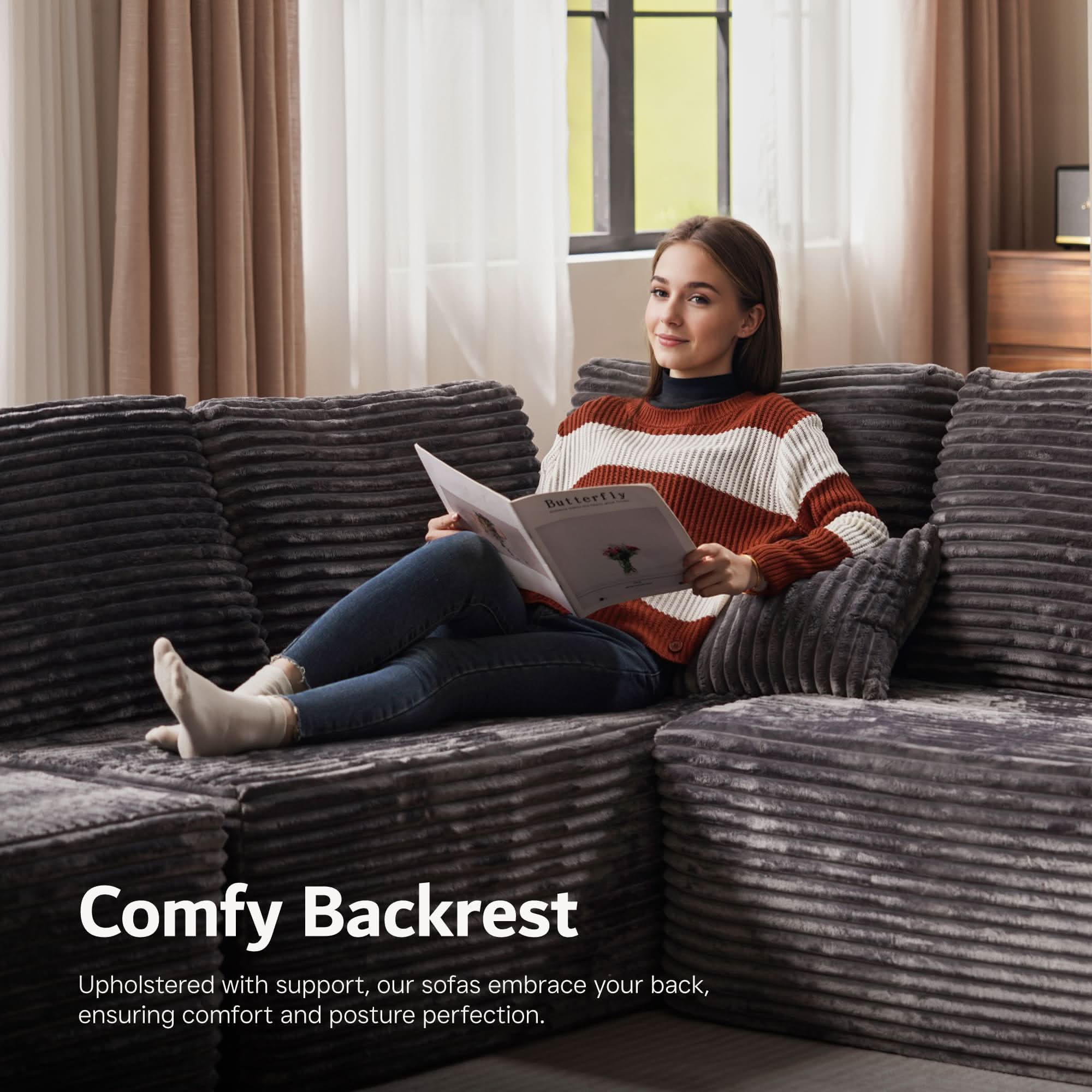 OVIOS Modular Sectional Cloud Couch, Plush Corduroy Sofa with Memory Foam, No Assembly