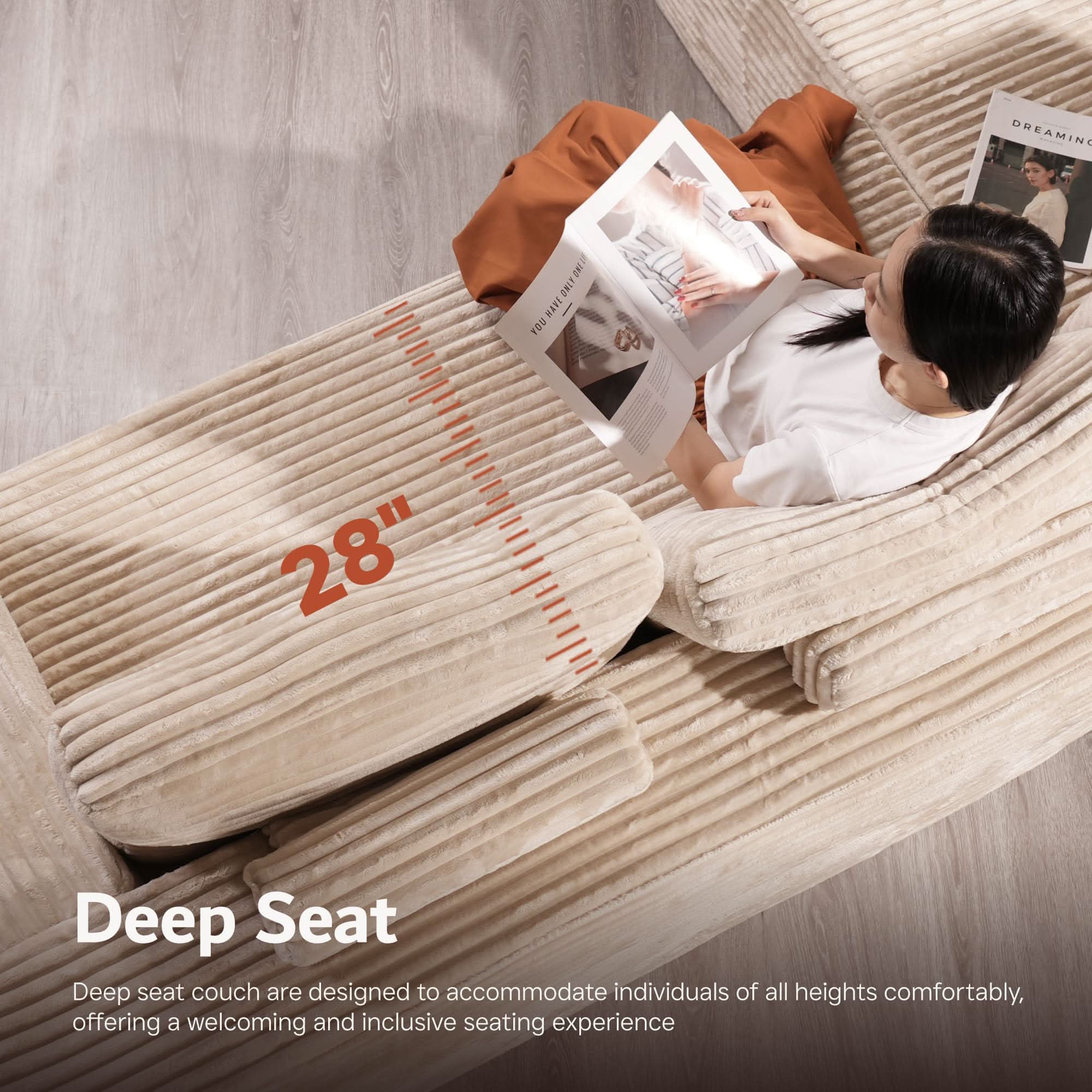 OVIOS Modular Sectional Cloud Couch, Plush Corduroy Sofa with Memory Foam, No Assembly