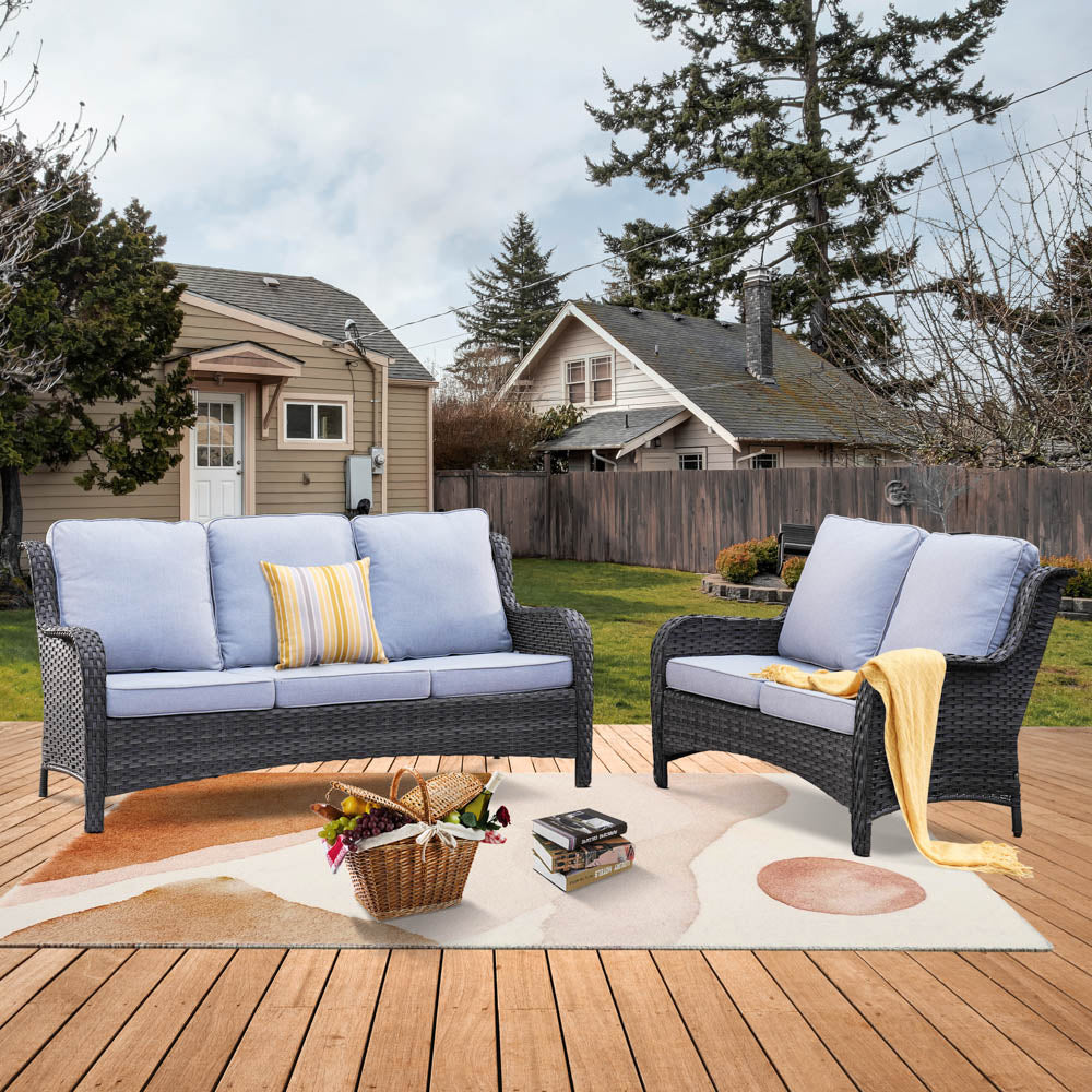 OVIOS Patio Kenard 2-Piece Conversation Set with Loveseat and Three-seat Couch