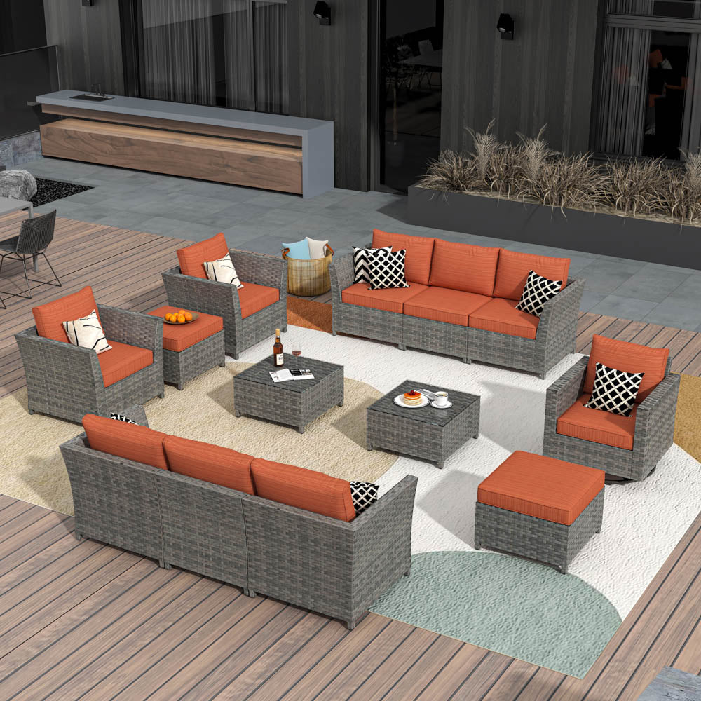 OVIOS New Rimaru Series Patio Furniture Set 13-Piece include Swivel Chairs Set Partially Assembled