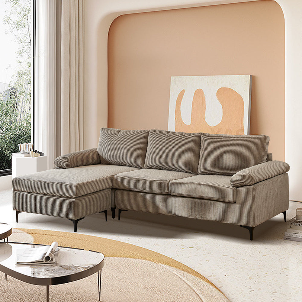 Ovios 100.02" Living Room Sofa Reversible Chaise Corduroy Fabric with Ottoman