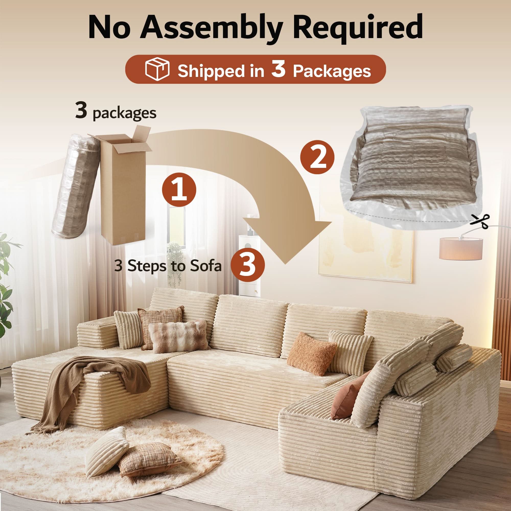 OVIOS Modular Sectional Cloud Couch, Plush Corduroy Sofa with Memory Foam, No Assembly