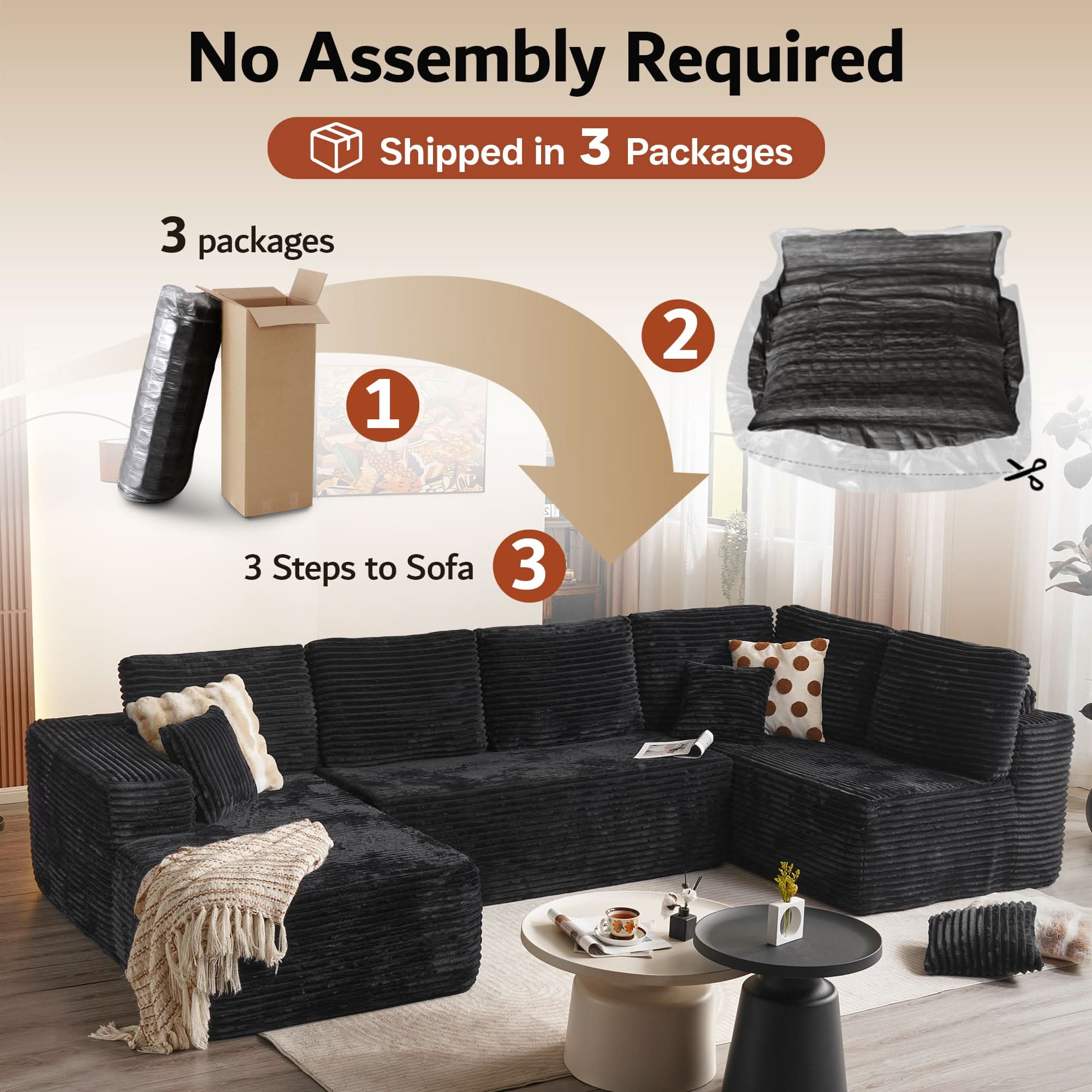 OVIOS Modular Sectional Cloud Couch, Plush Corduroy Sofa with Memory Foam, No Assembly