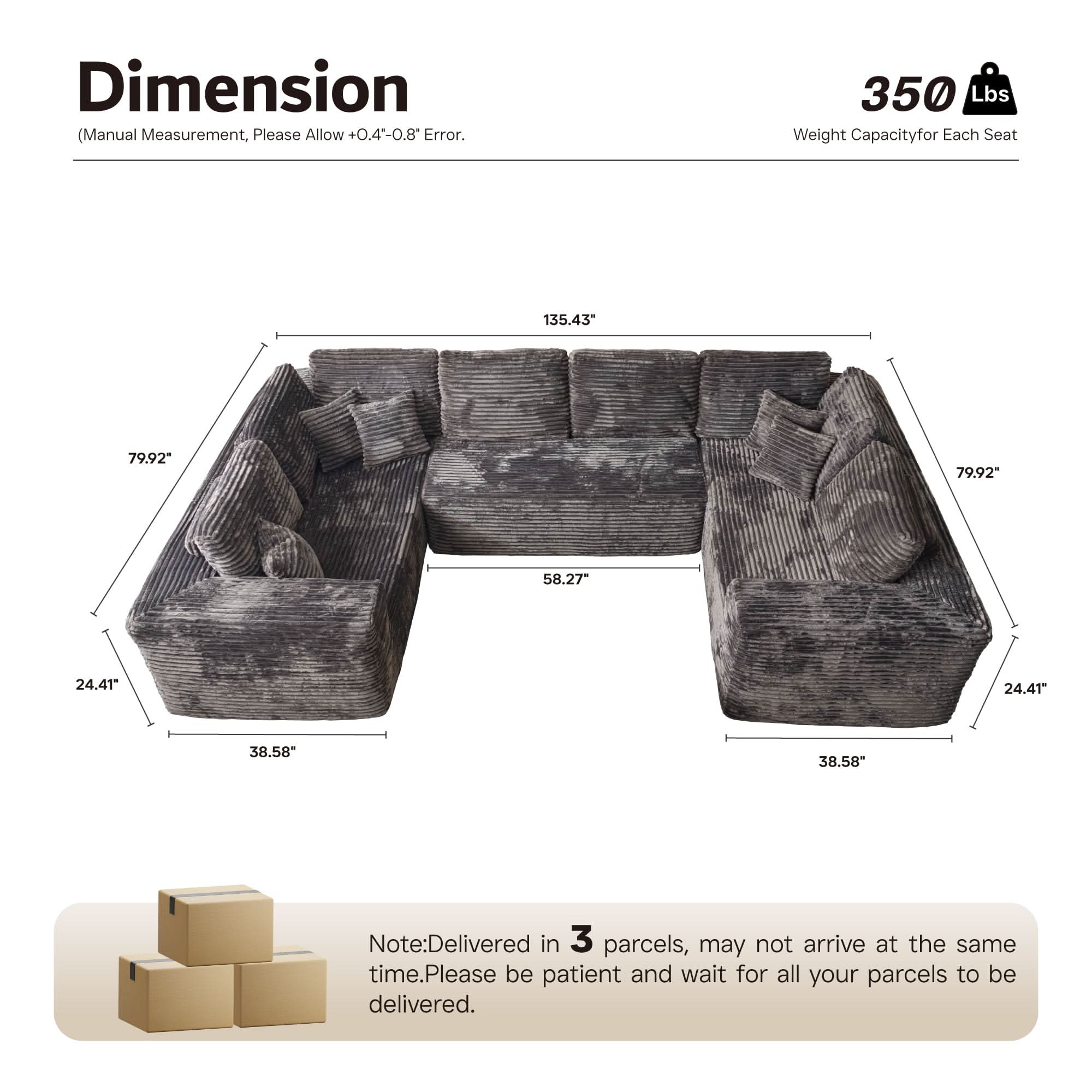 OVIOS Modular Sectional Cloud Couch, Plush Corduroy Sofa with Memory Foam, No Assembly