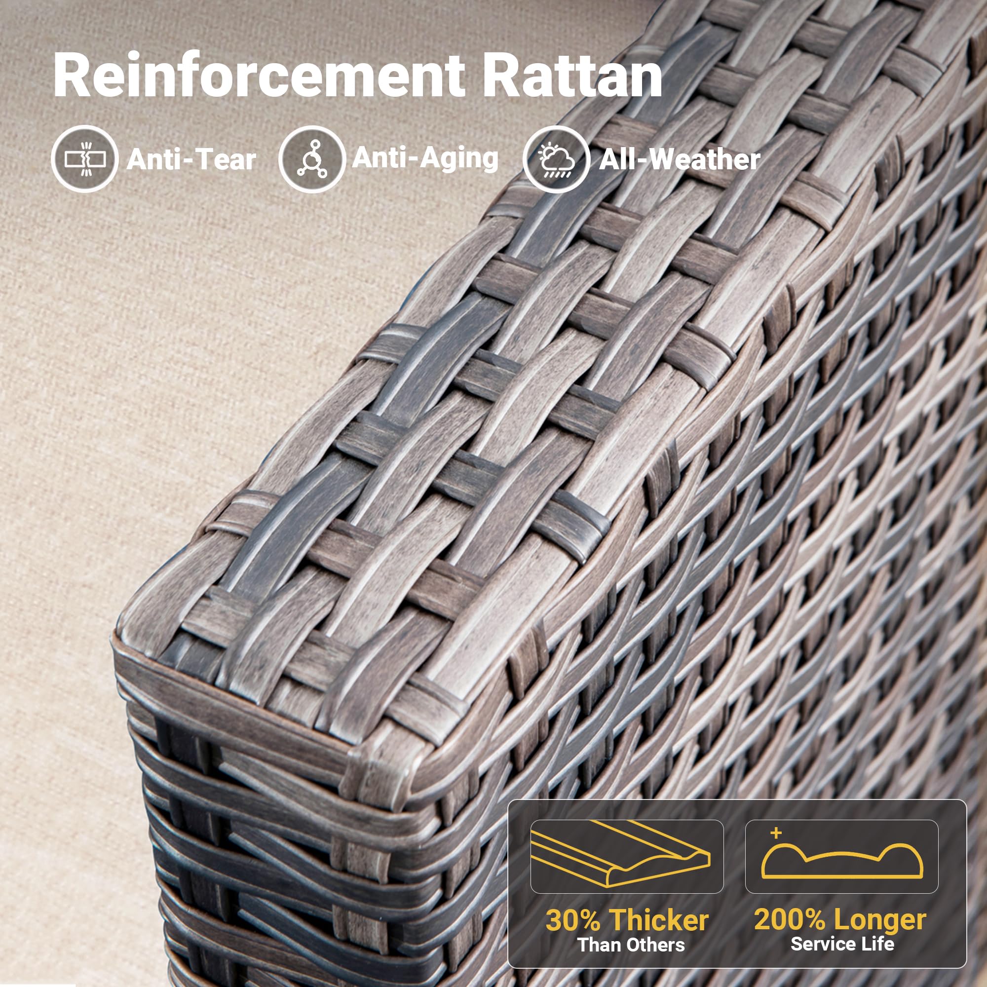 OVIOS Patio Furniture 3-Piece Set with Swivel Chairs and Table Square Shape Armrest