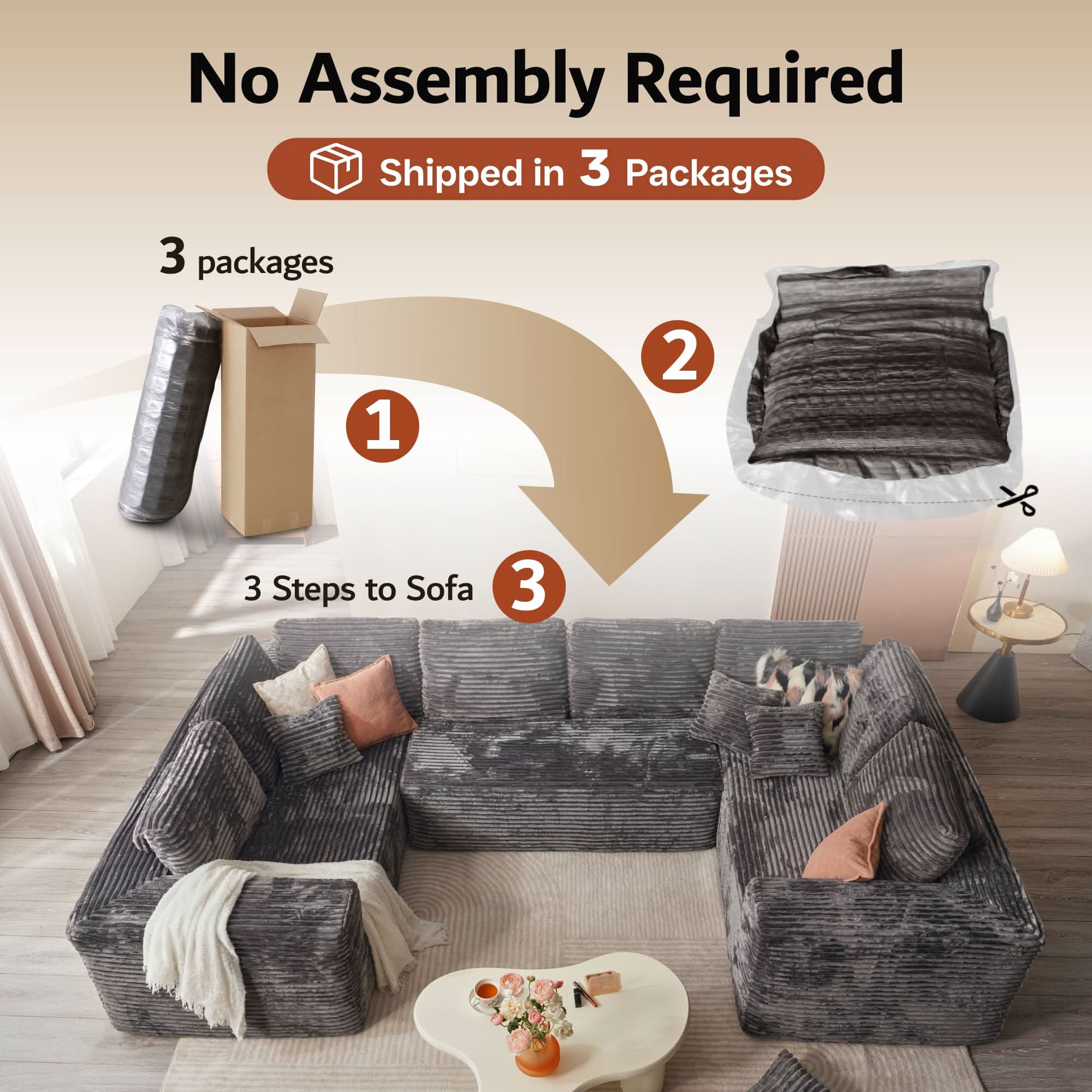 OVIOS Modular Sectional Cloud Couch, Plush Corduroy Sofa with Memory Foam, No Assembly