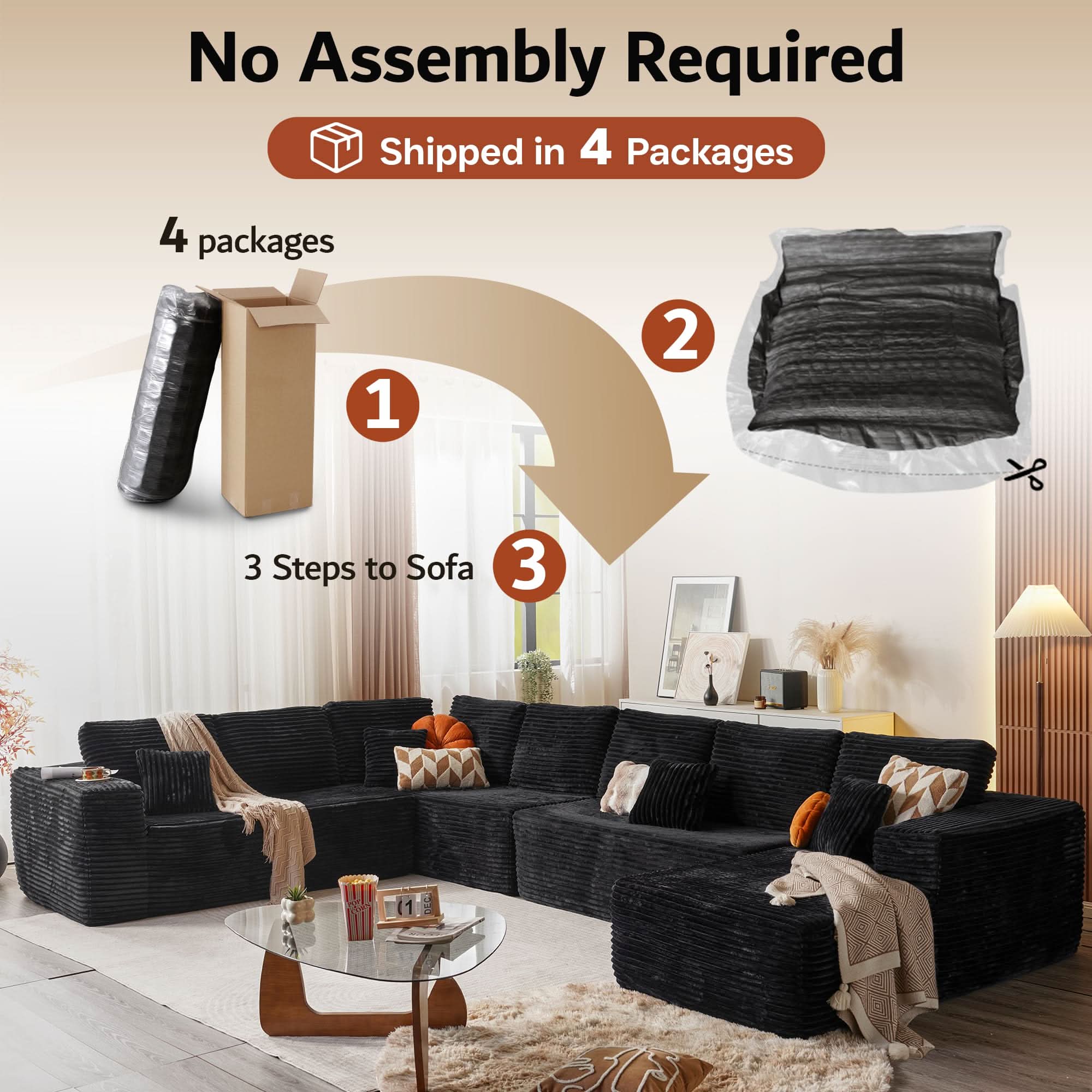 OVIOS Modular Sectional Cloud Couch, Plush Corduroy Sofa with Memory Foam, No Assembly