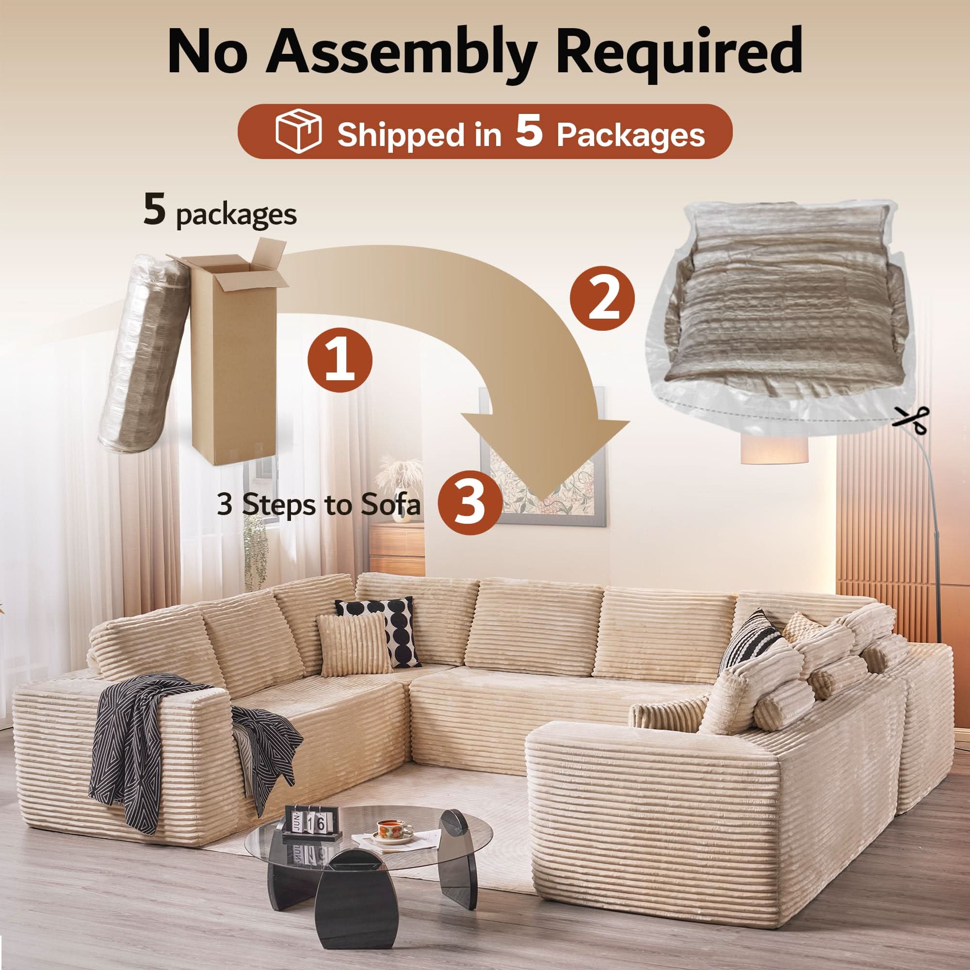 OVIOS Modular Sectional Cloud Couch, Plush Corduroy Sofa with Memory Foam, No Assembly