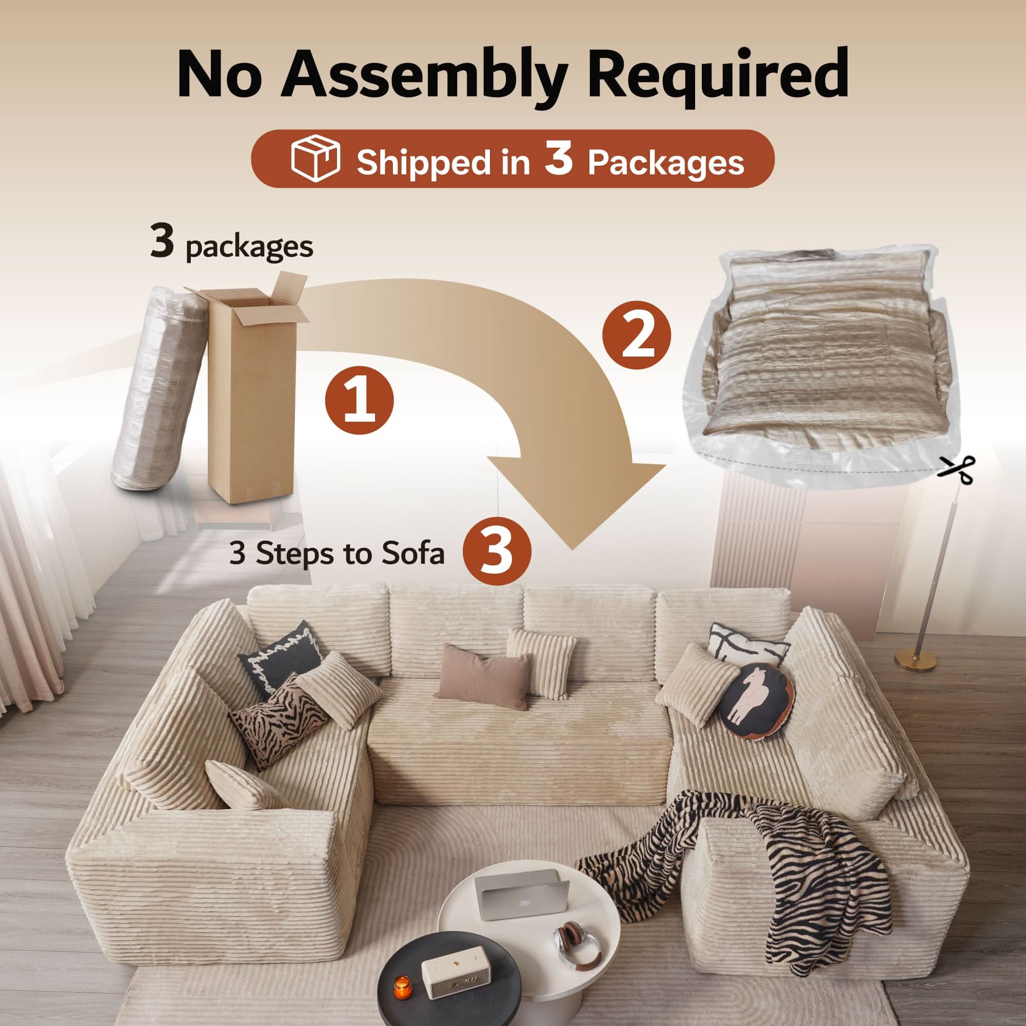 OVIOS Modular Sectional Cloud Couch, Plush Corduroy Sofa with Memory Foam, No Assembly