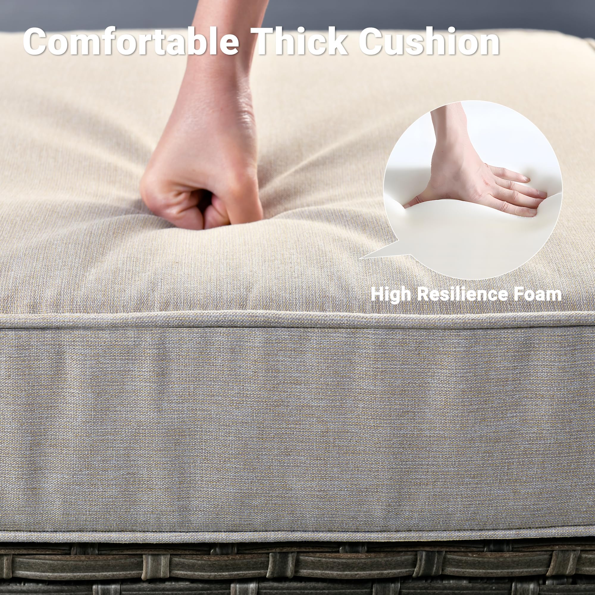 OVIOS Patio Furniture 3-Piece Set with Swivel Chairs and Table Square Shape Armrest