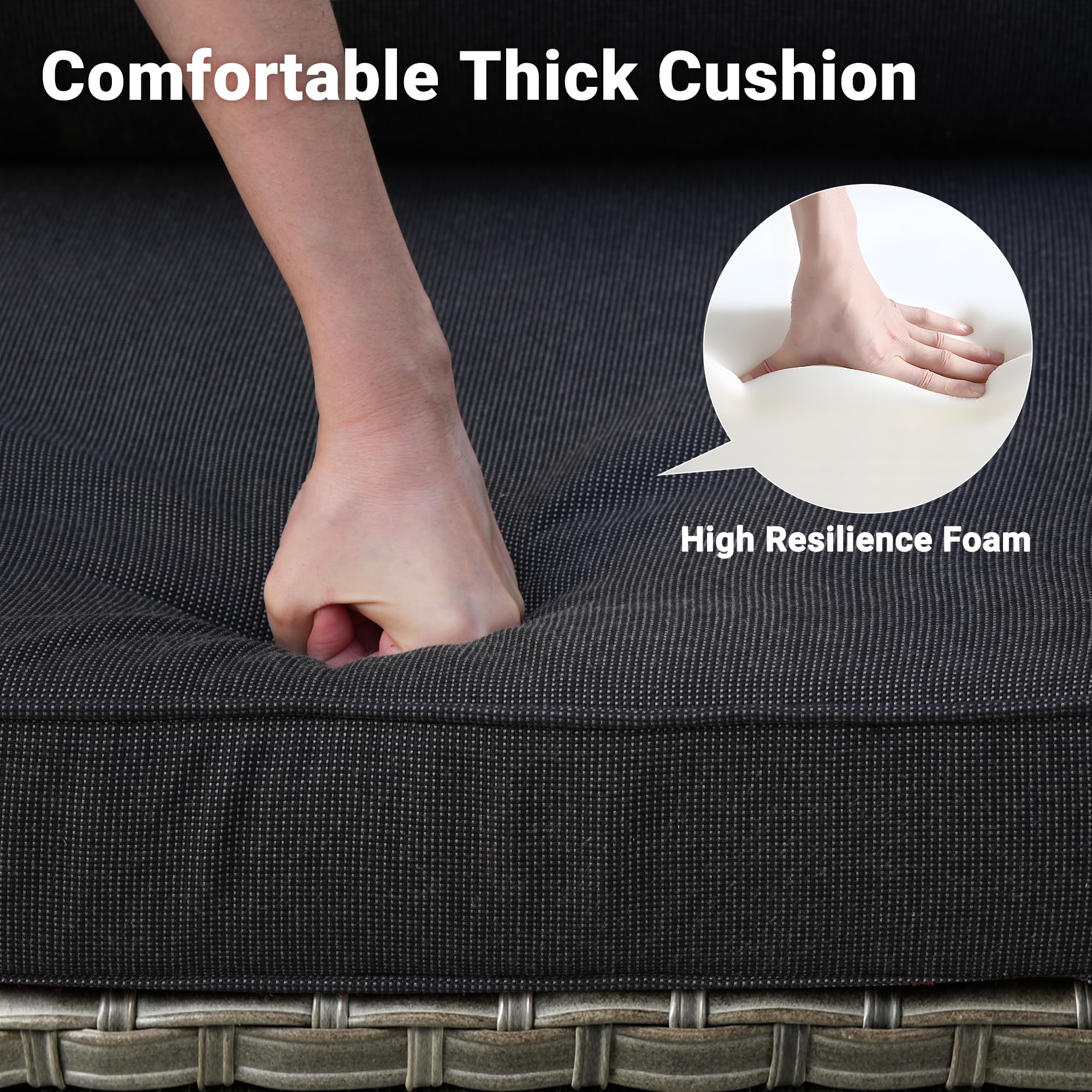 OVIOS Patio Furniture 3-Piece Set with Swivel Chairs and Table Square Shape Armrest