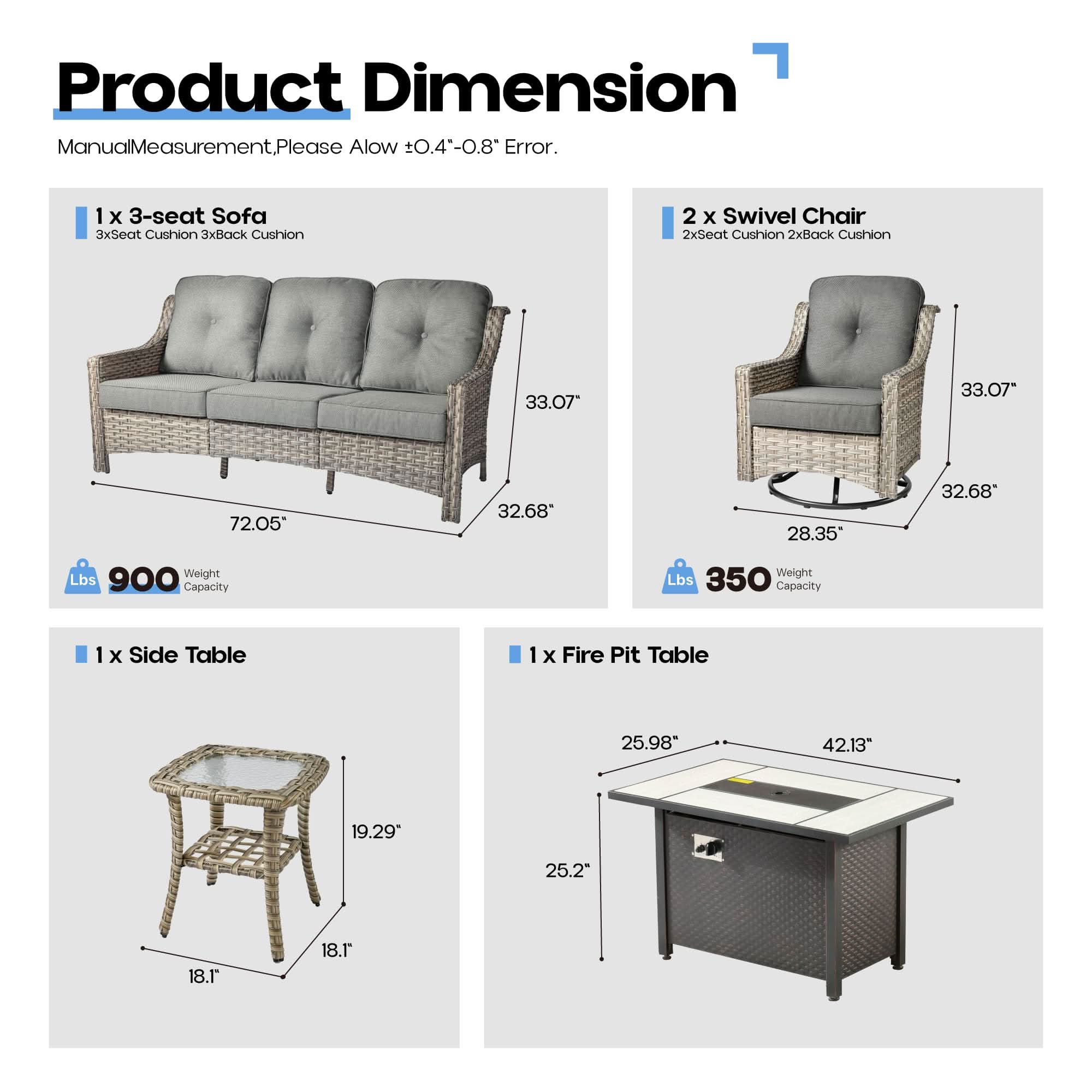 Ovios Outdoor 5 Pieces Coversation Set with 42" Fire Pit Table