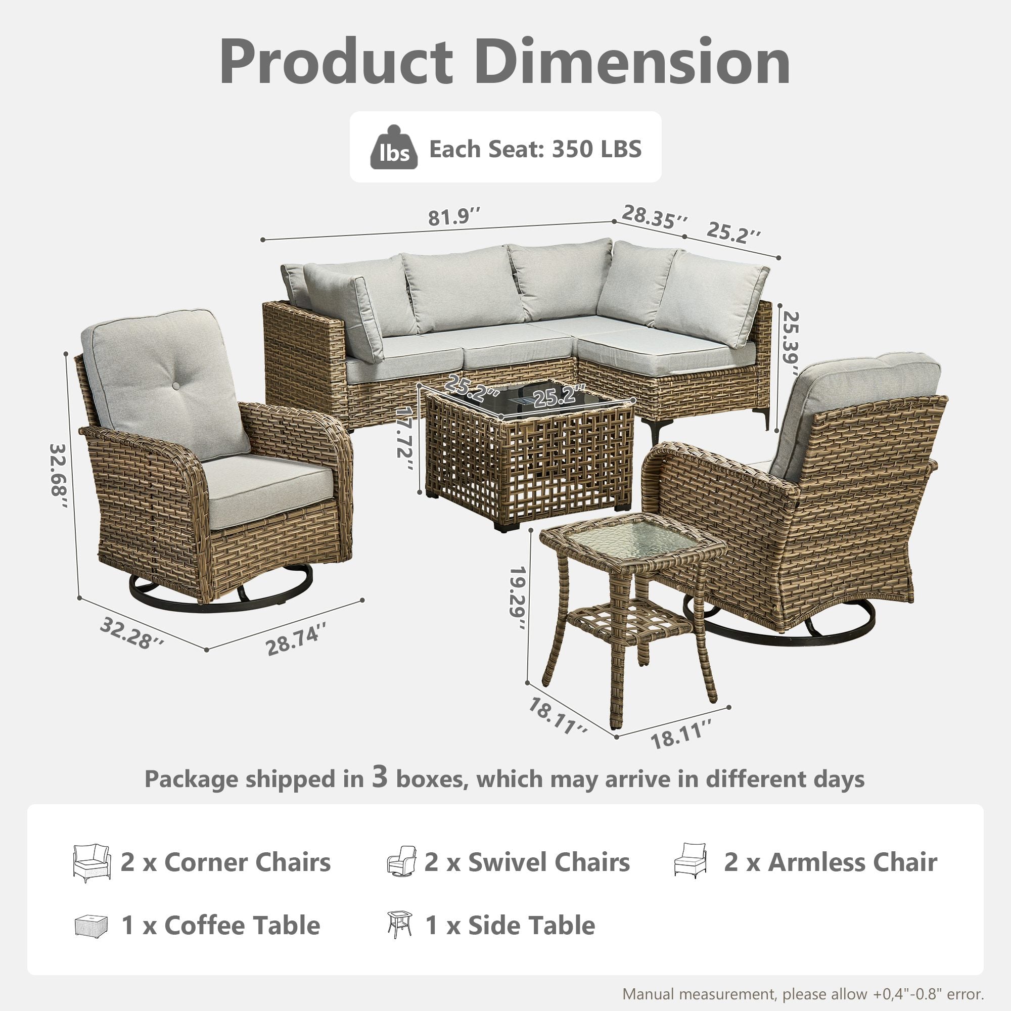 OVIOS outdoor wicker patio set dimensions with swivel rocking chairs