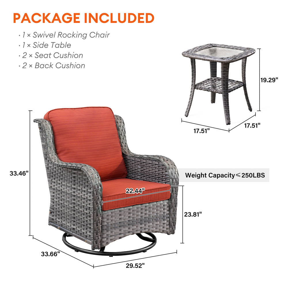 Ovios Patio Furniture Set 3-Piece with Swivel Chairs and Side Table Kenard