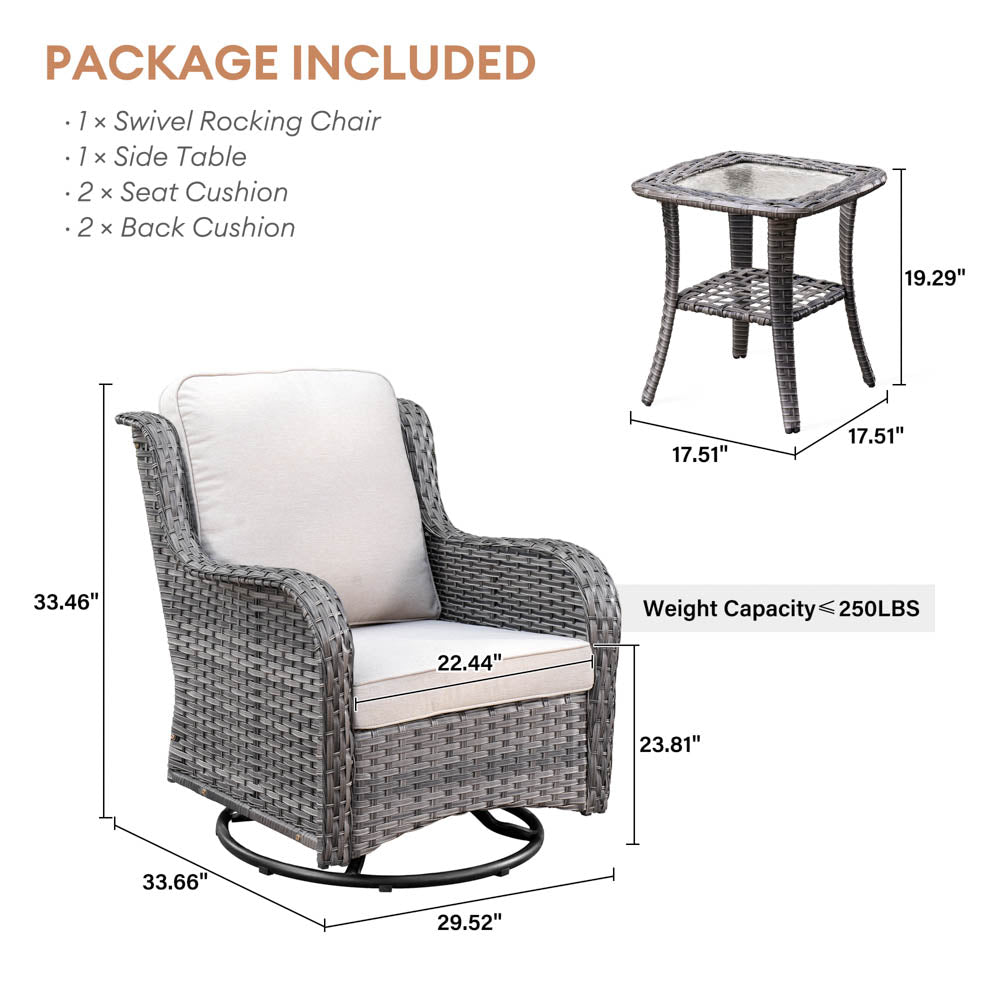 Ovios Patio Furniture Set 3-Piece with Swivel Chairs and Side Table Kenard